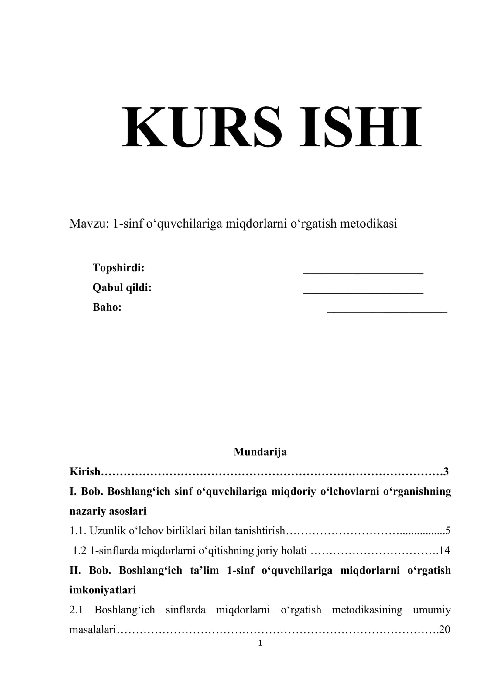 1-sinf o‘quvchilariga miqdorlarni o‘rgatish metodikasi 1