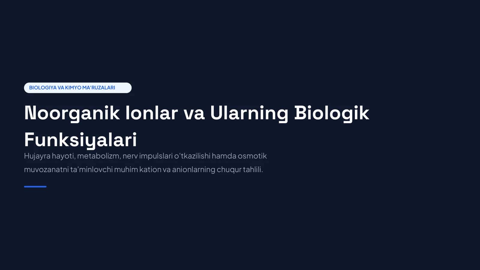 BIOLOGIYA VA KIMYO MA'RUZALARI 1