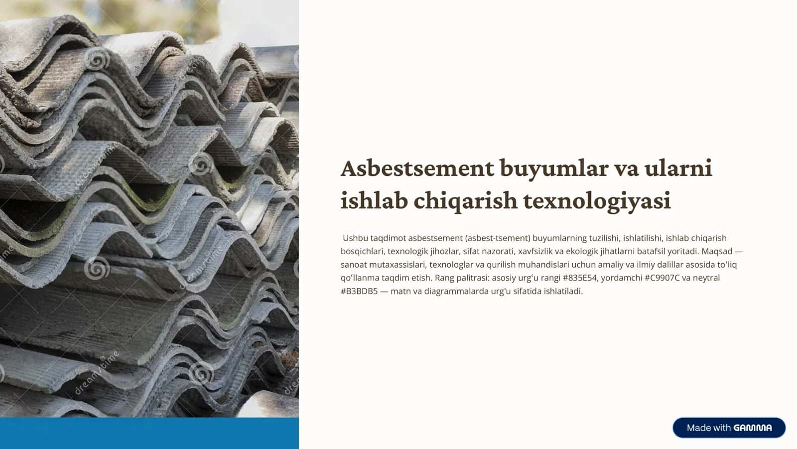 Asbestsement buyumlar va ularni ishlab chiqarish texnologiyasi 1