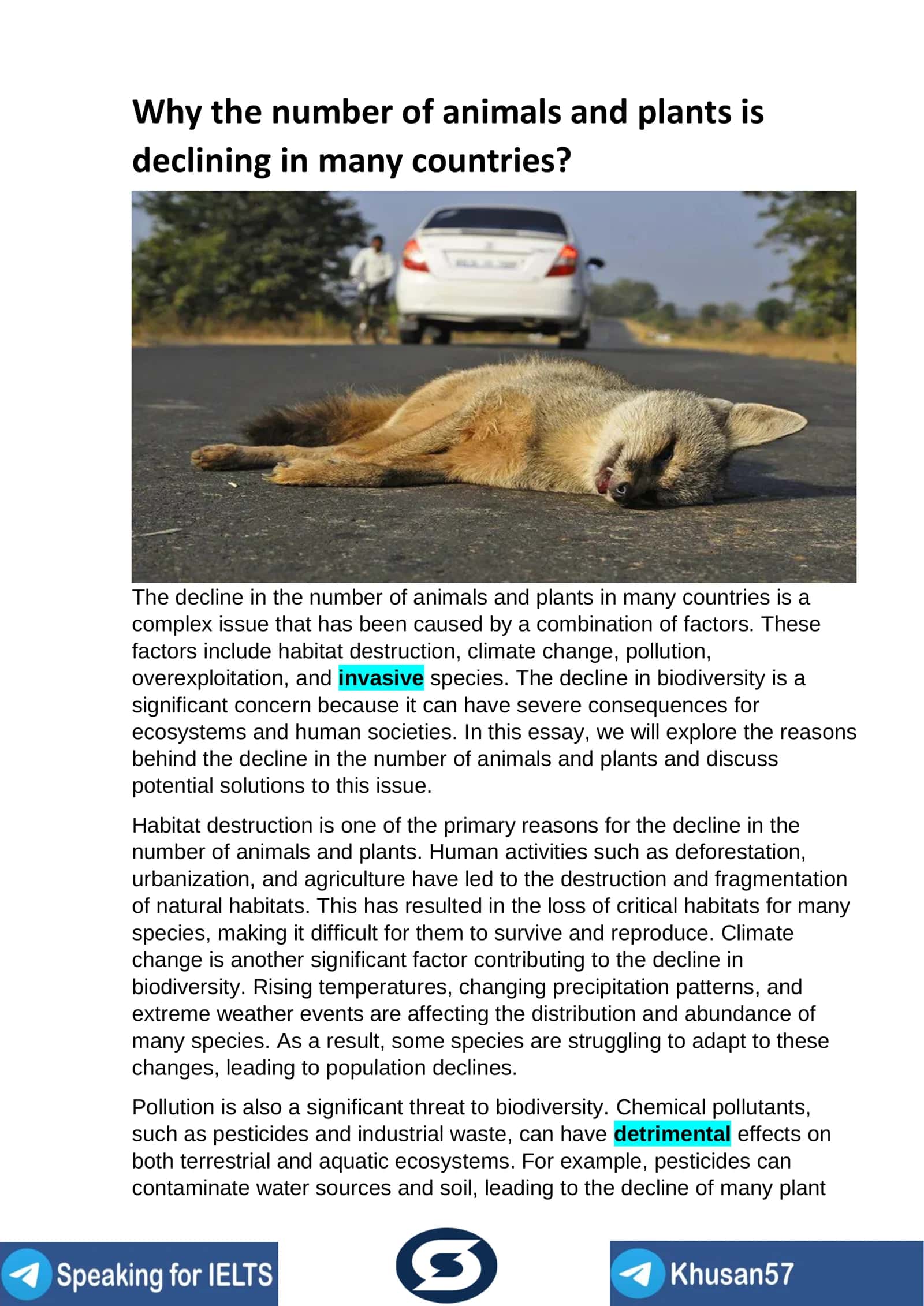 Why the number of animals and plants is declining in many countries? 1