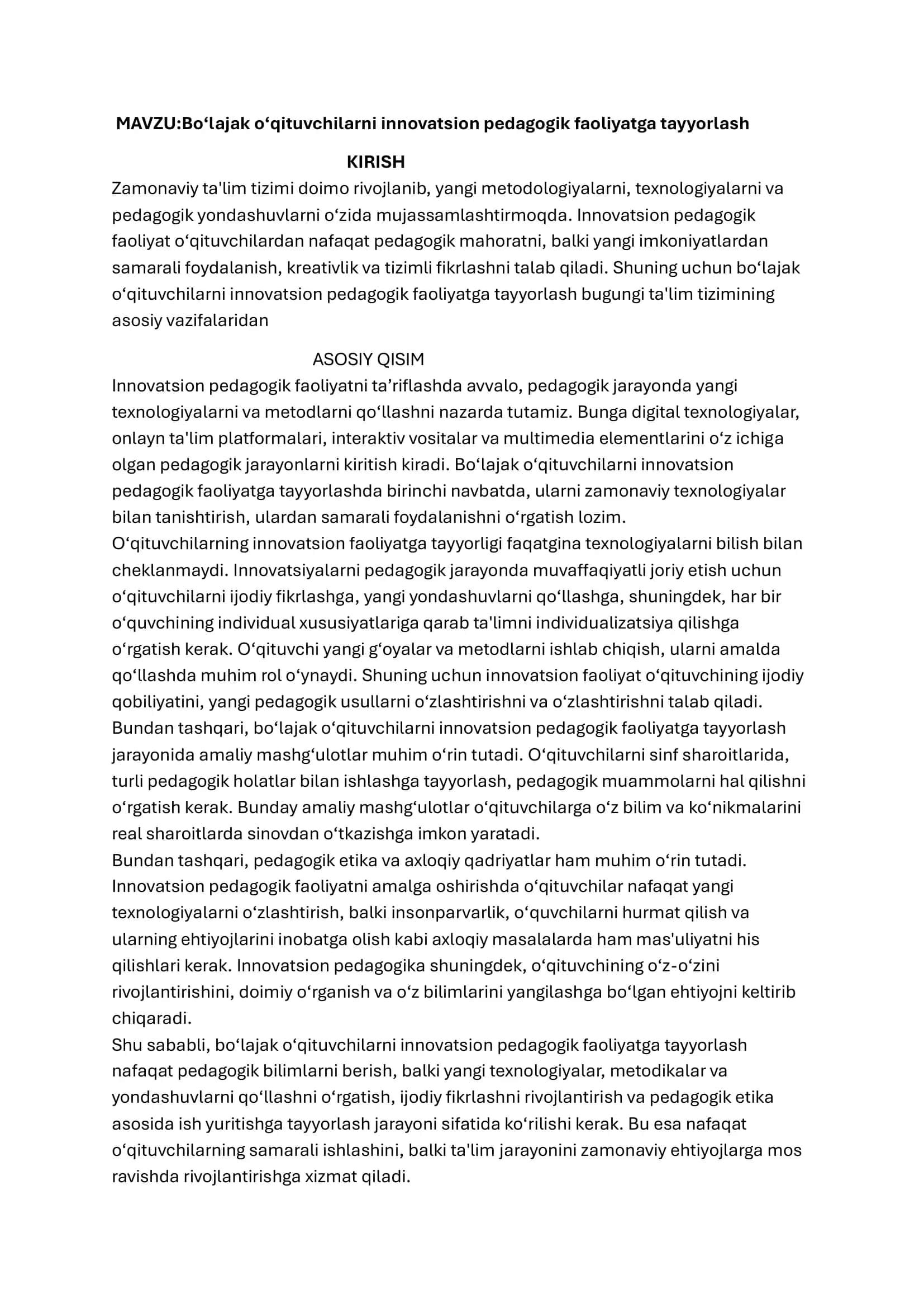 Bo‘lajak o‘qituvchilarni innovatsion pedagogik faoliyatga tayyorlash 1