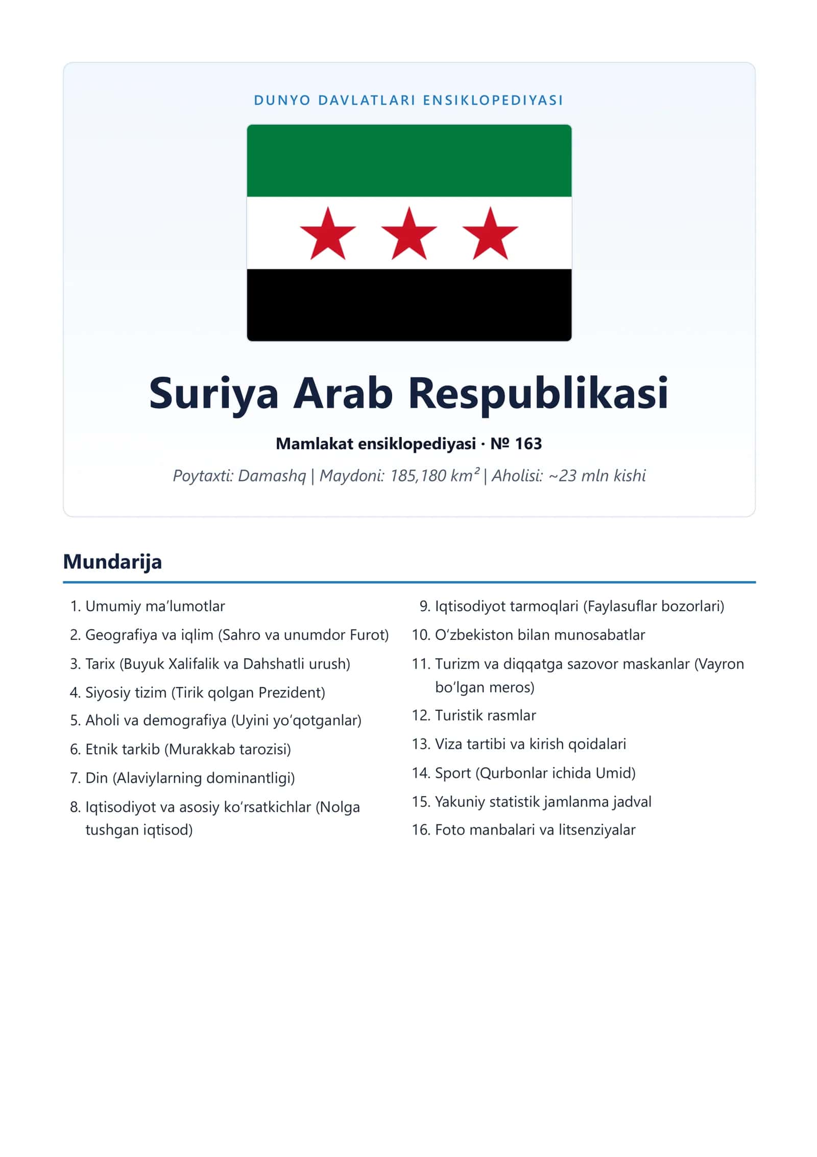 DUNYO DAVLATLARI ENSIKLOPEDIYASI Suriya Arab Respublikasi 1