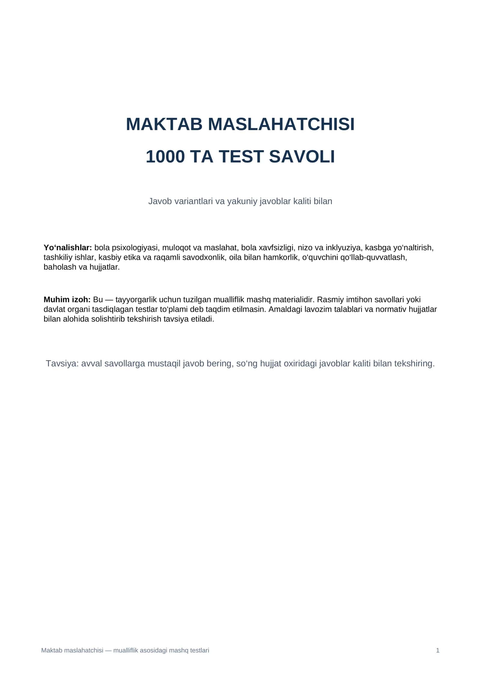 Maktab maslahatchisi 1000 test 1