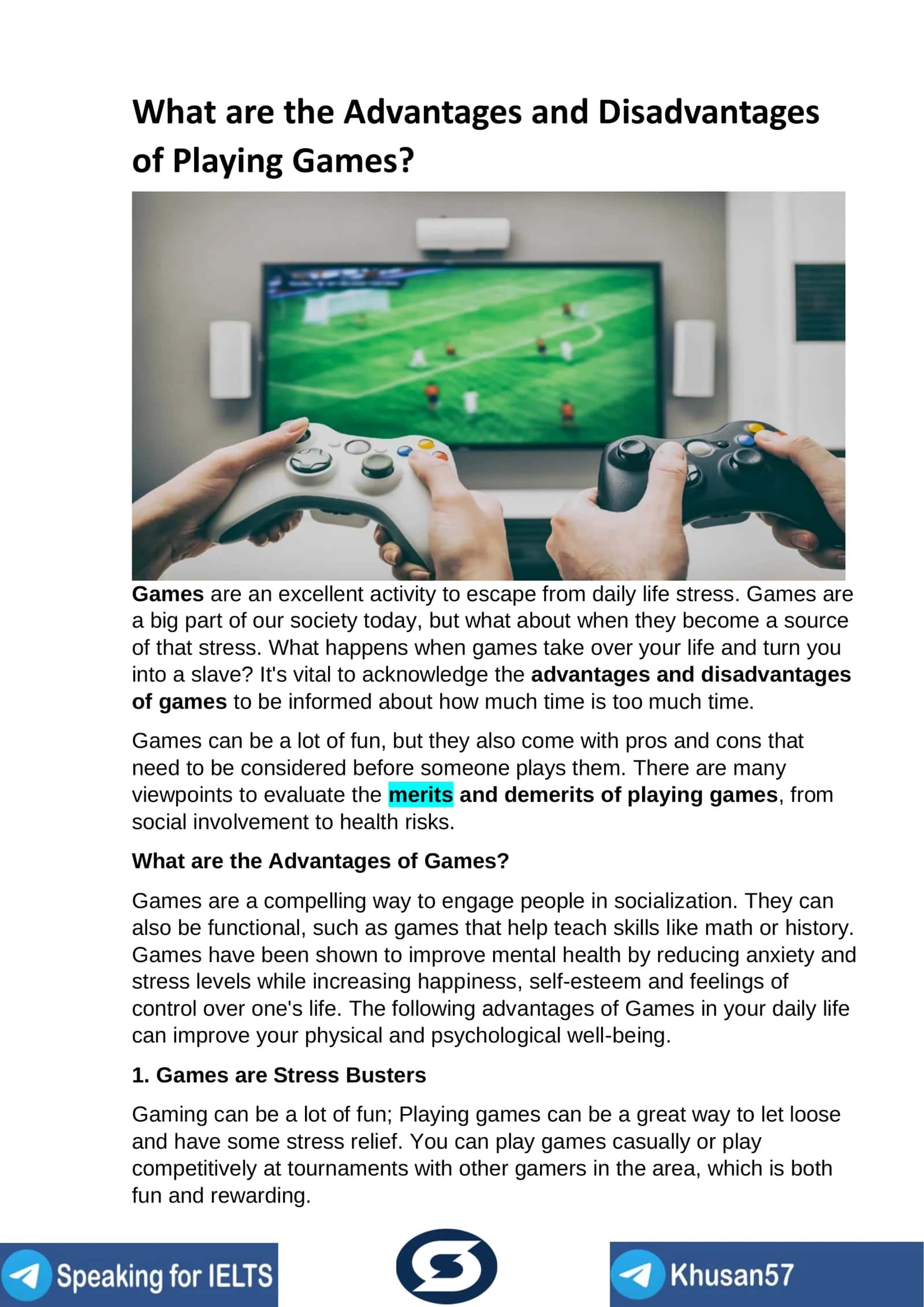 Advantages and Disadvantages of Playing Games 1
