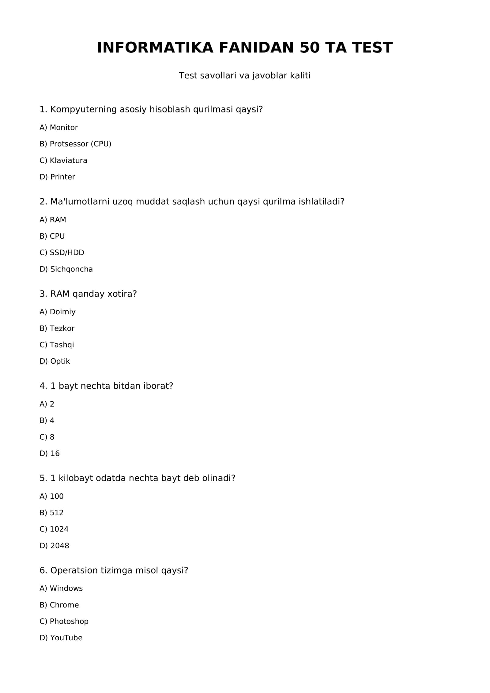 INFORMATIKA FANIDAN 50 TA TEST 1