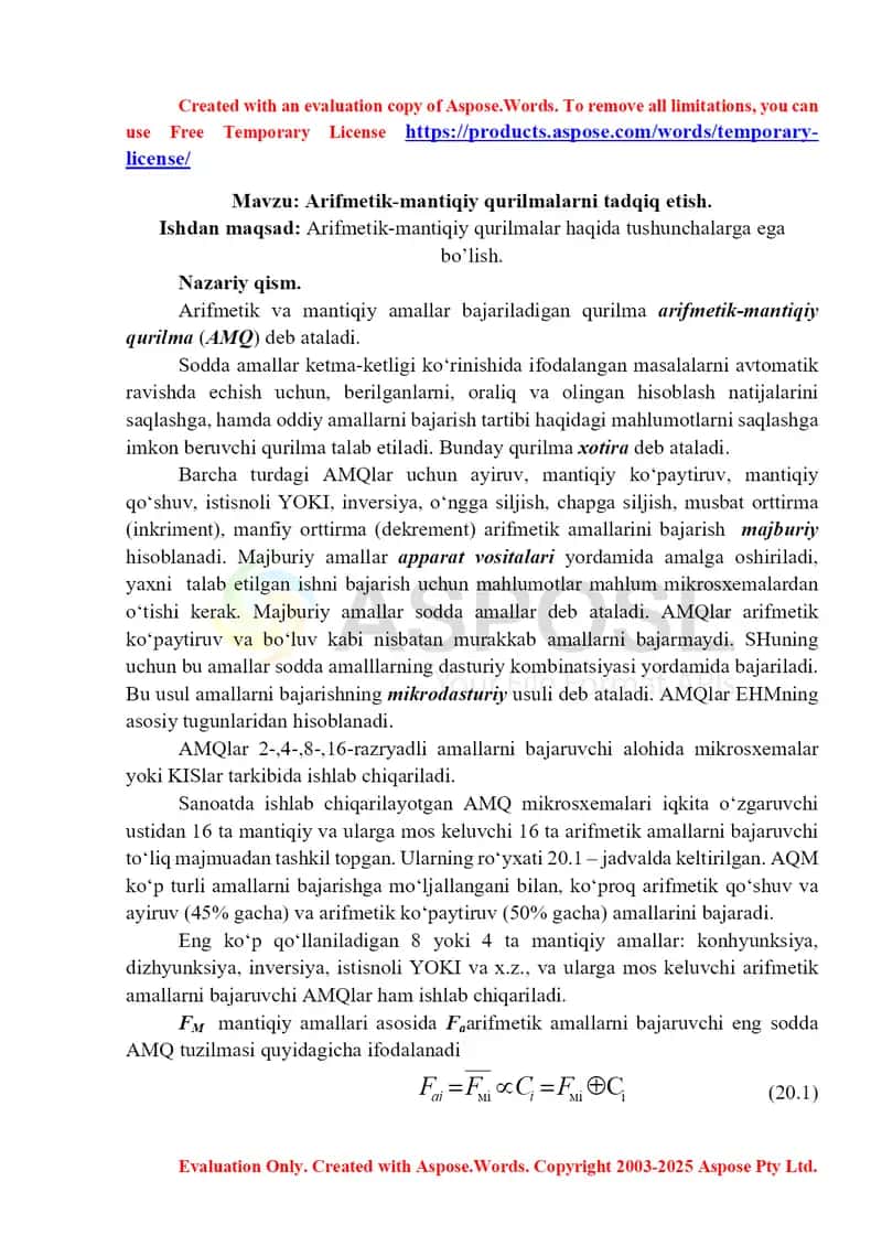 Arifmetik-mantiqiy qurilmalar 1