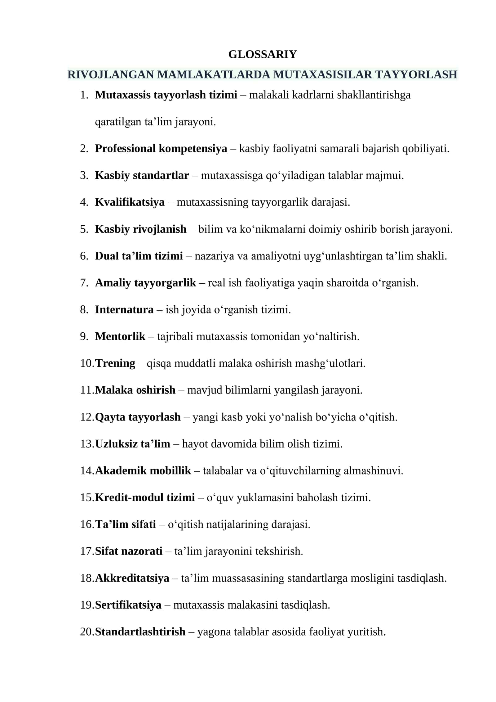 RIVOJLANGAN MAMLAKATLARDA MUTAXASISILAR TAYYORLASH 1