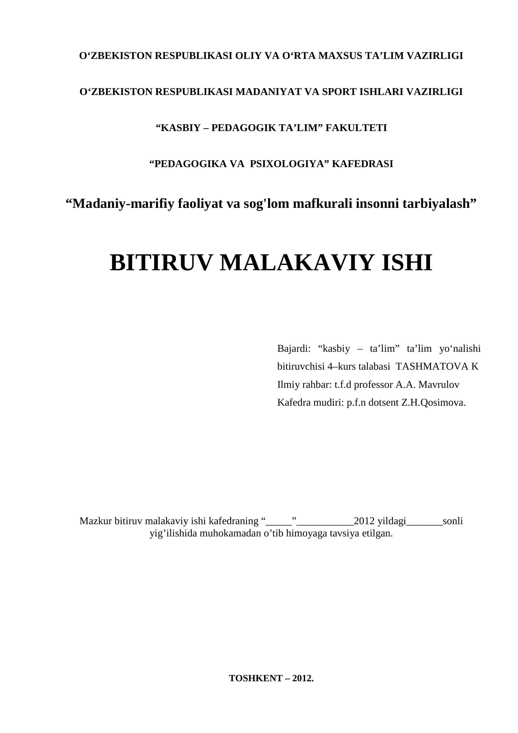 Madaniy-marifiy faoliyat va sog'lom mafkurali insonni tarbiyalash 1