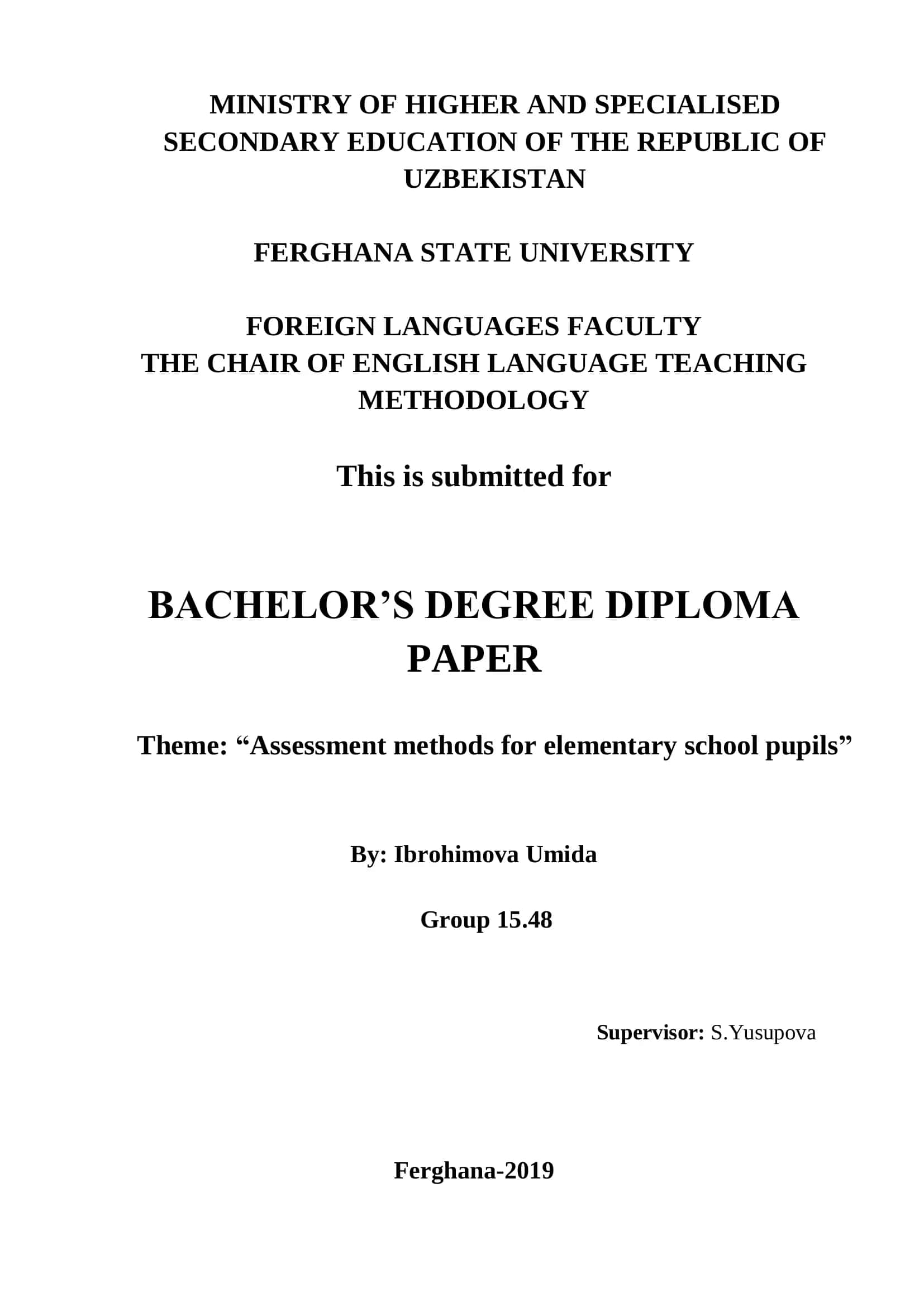 Assessment methods for elementary school pupils 1