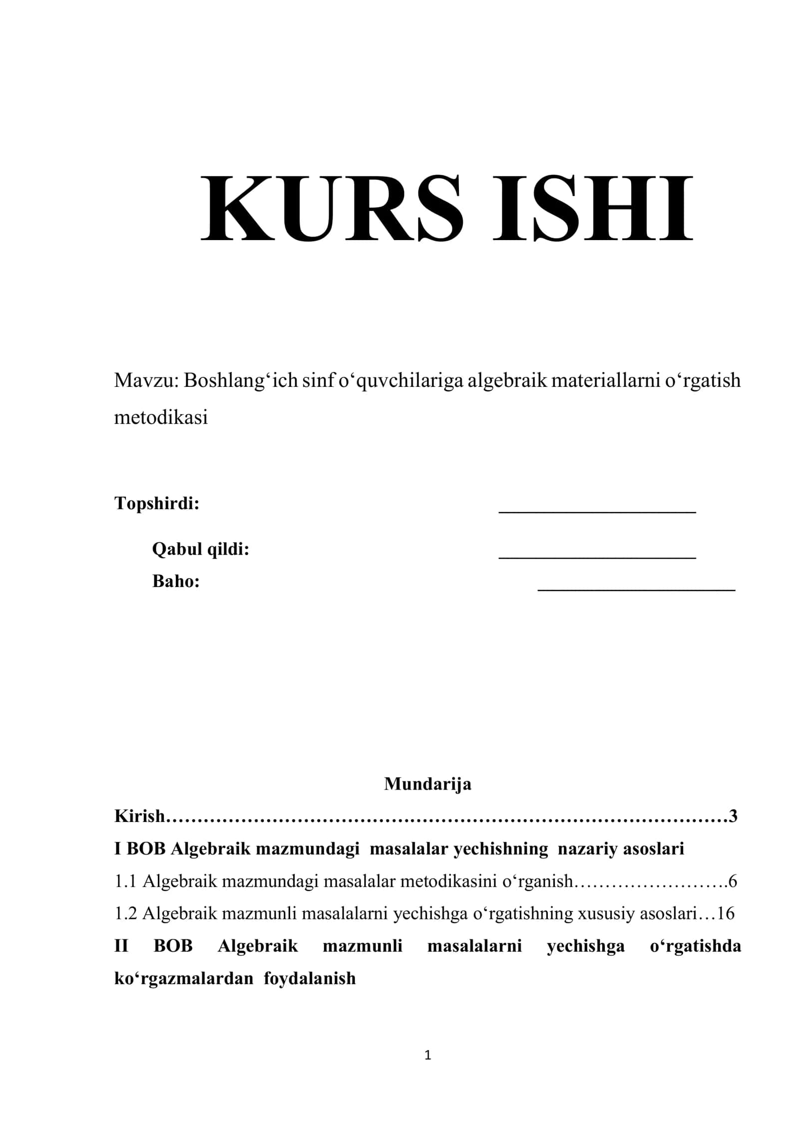 Boshlang‘ich sinf o‘quvchilariga algebraik materiallarni o‘rgatish metodikasi 1
