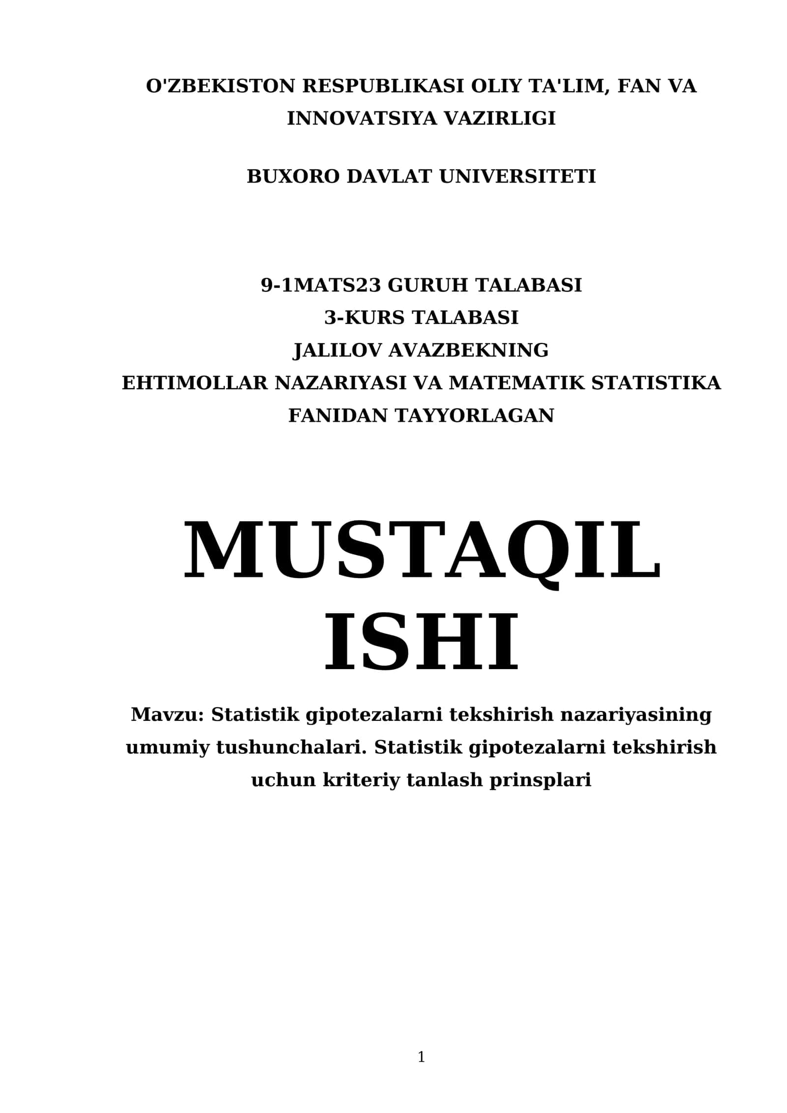 MUSTAQIL ISHI EHTIMOLLAR NAZARIYASI VA MATEMATIK STATISTIKA FANIDAN 1