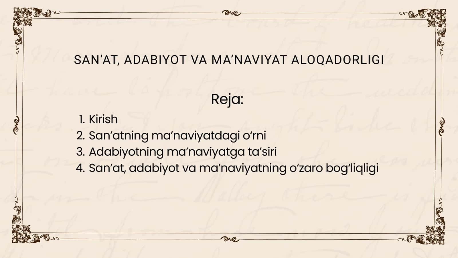 SAN’AT, ADABIYOT VA MA’NAVIYAT ALOQADORLIGI 1