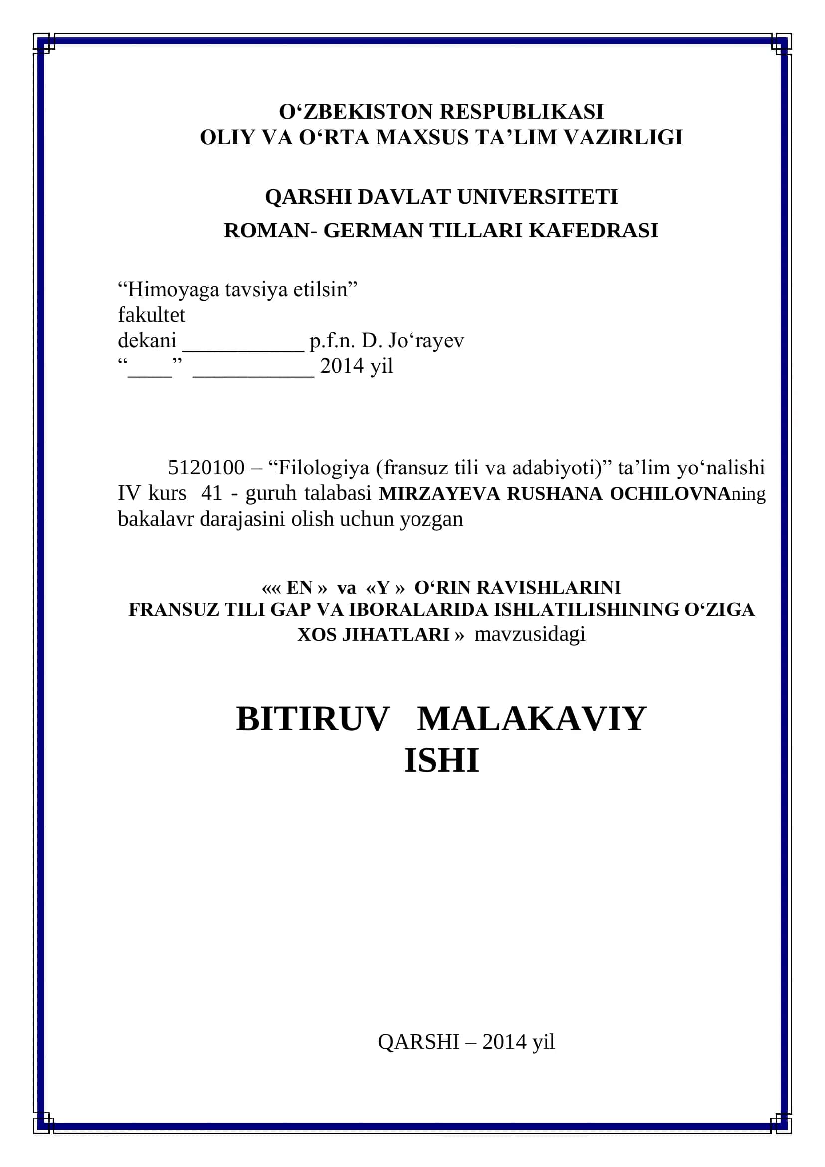 EN » va «Y » O‘RIN RAVISHLARINI FRANSUZ TILI GAP VA IBORALARIDA ISHLATILISHINING O‘ZIGA XOS JIHATLARI 1