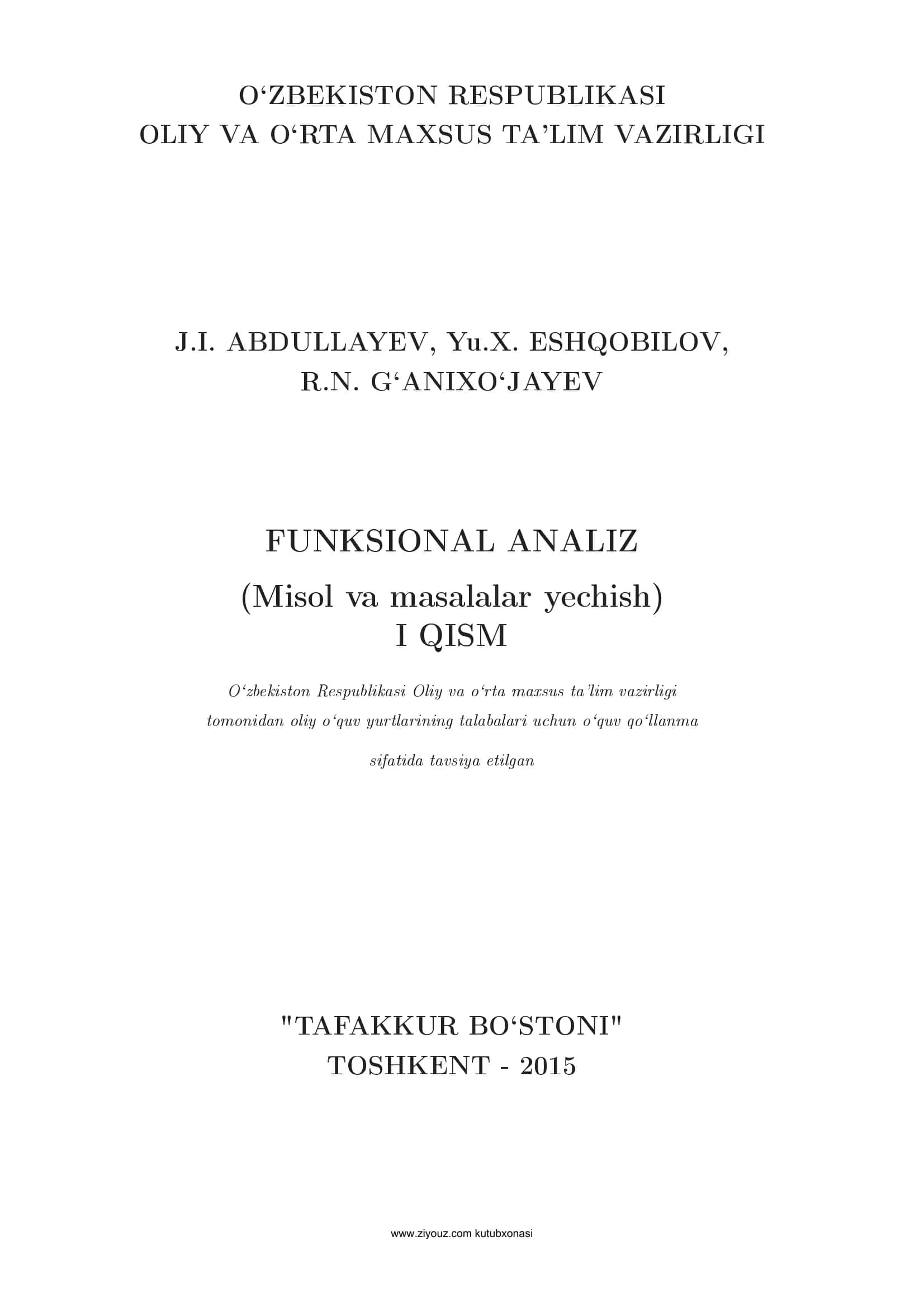 Funksional analiz (Misol va masalalar yechish) I-qism 1