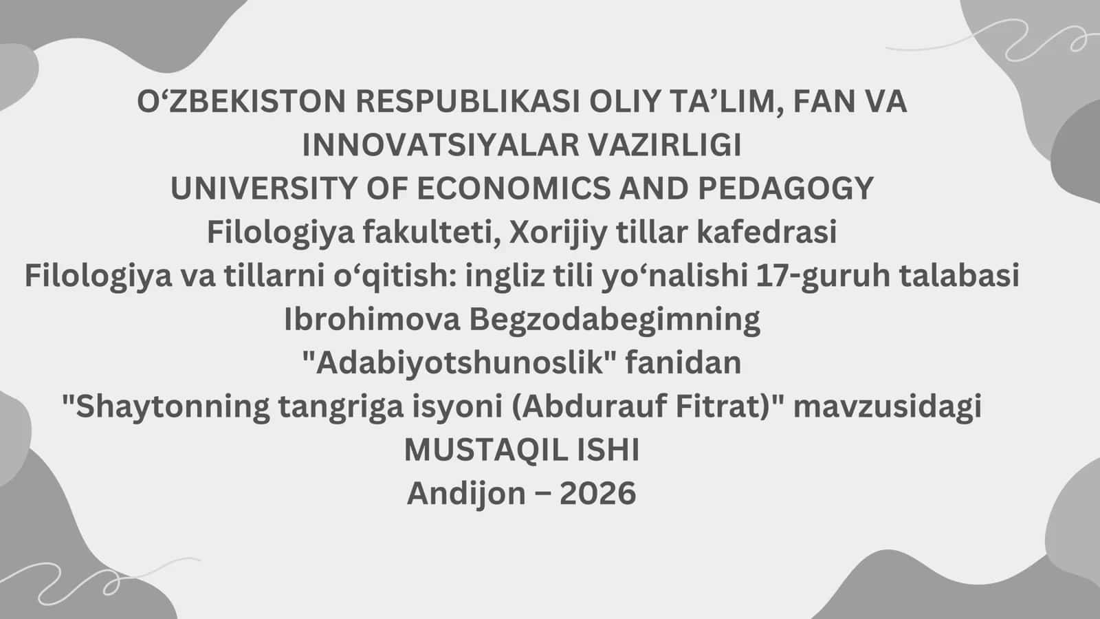 Shaytonning tangriga isyoni (Abdurauf Fitrat) 1