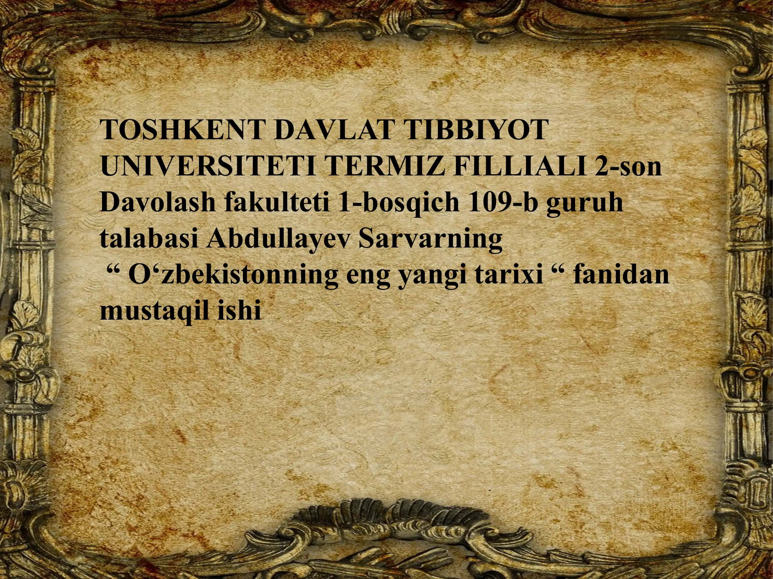 Oʻzbekistonning eng yangi tarixi 1