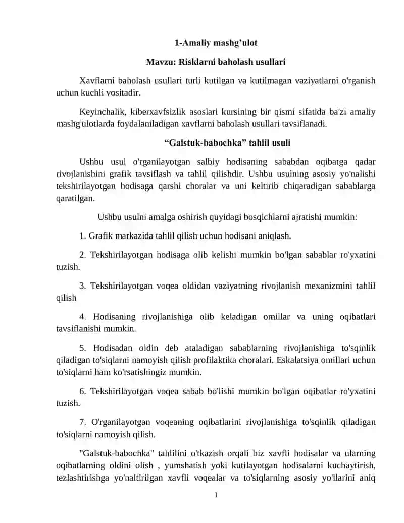 Risklarni baholash usullari