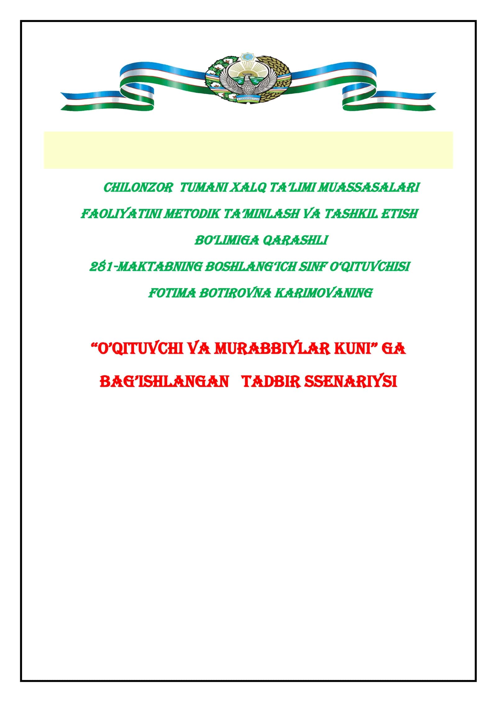 O'Qituvchi va Murabbiylar Kuni 1
