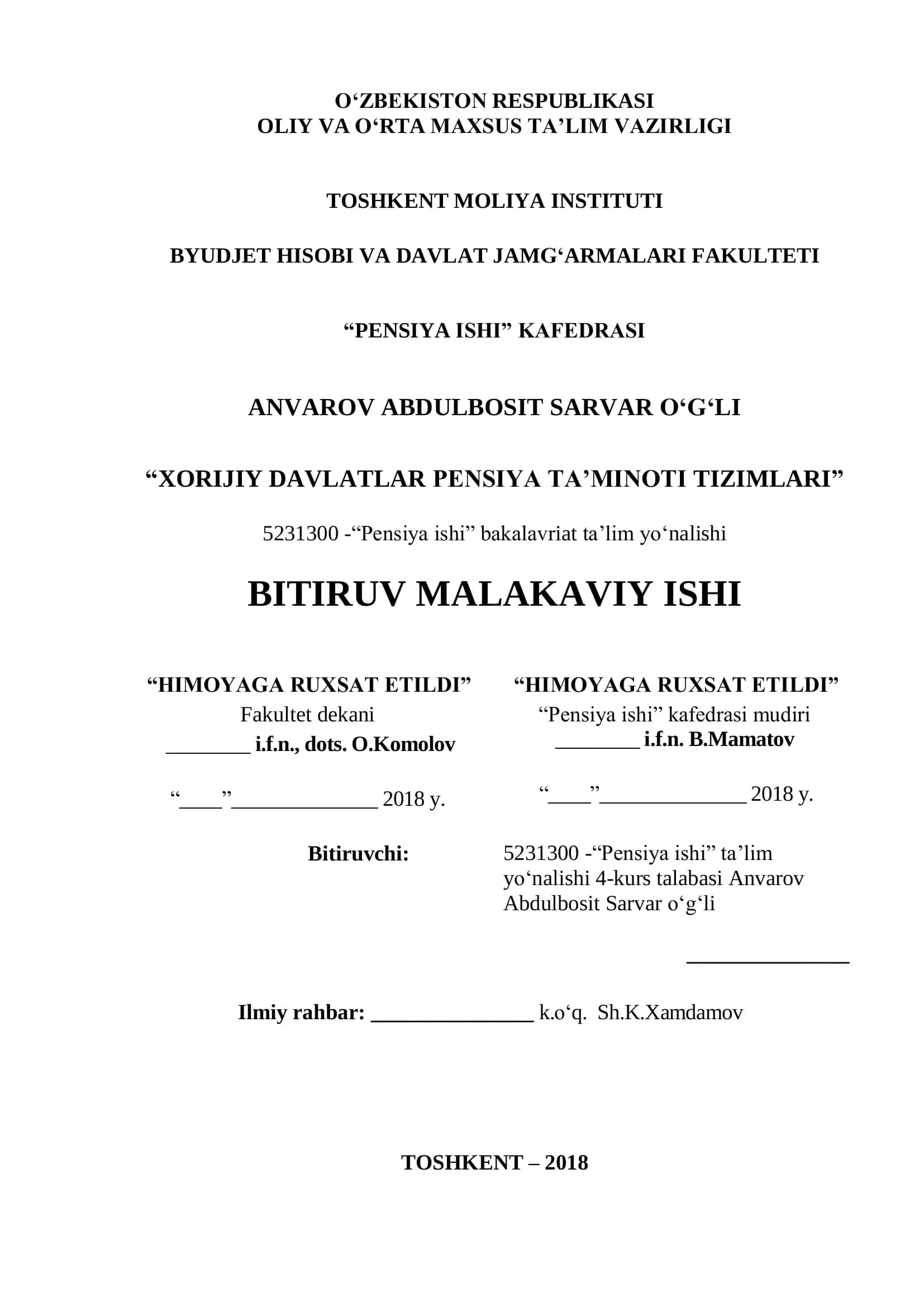 XORIJIY DAVLATLAR PENSIYA TA’MINOTI TIZIMLARI 1