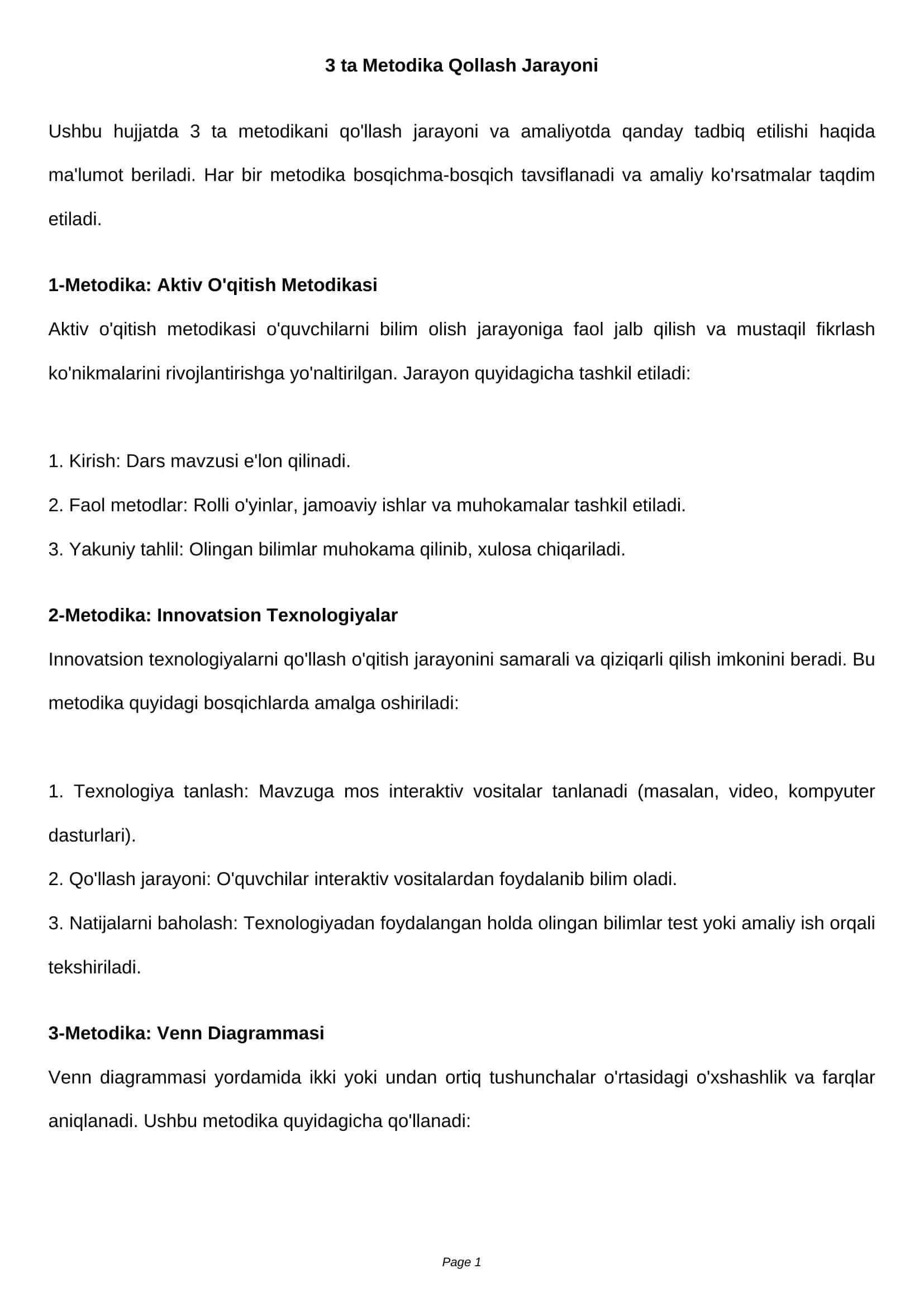 Metodika Qollash Jarayoni 1