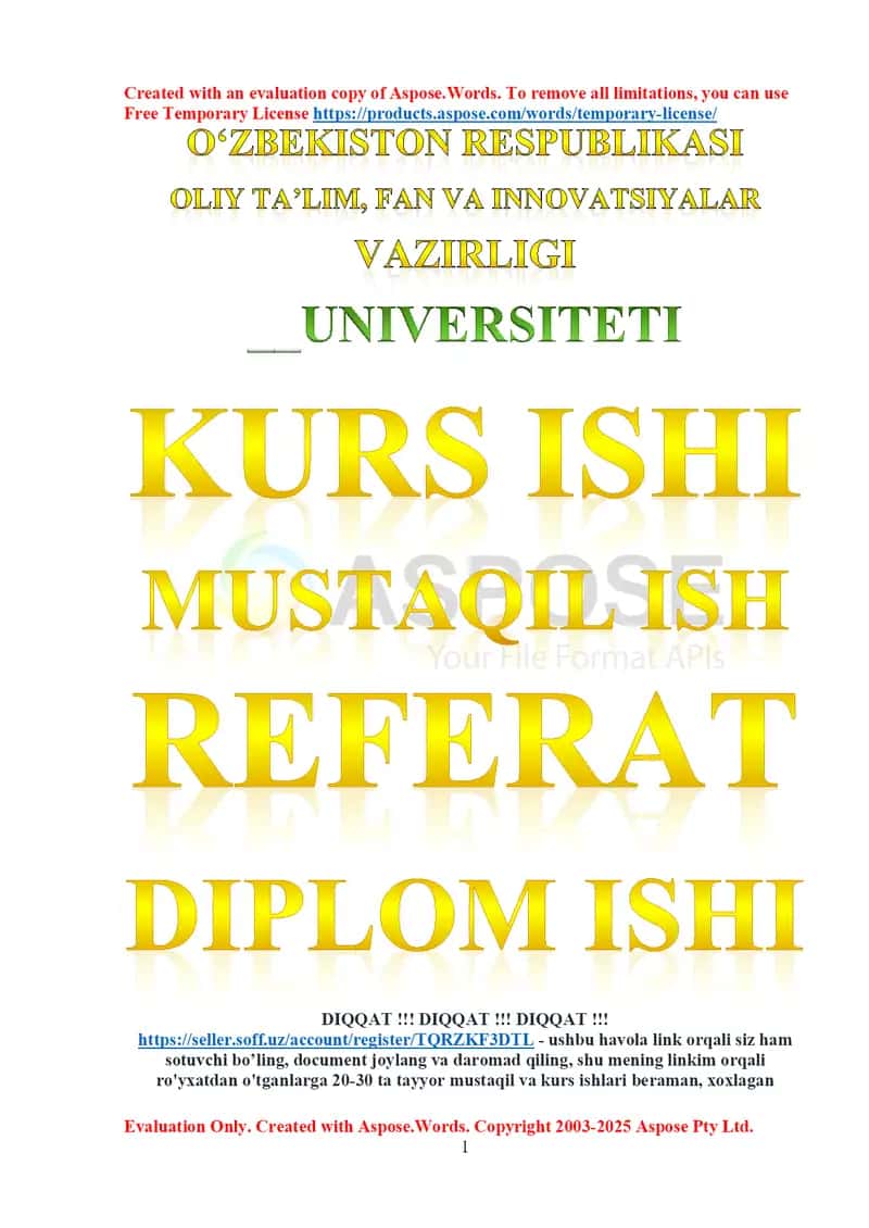 Covid-19 pandemiyasining O’zbekiston iqtisodiyotiga ta’siri (kurs ishi) 1