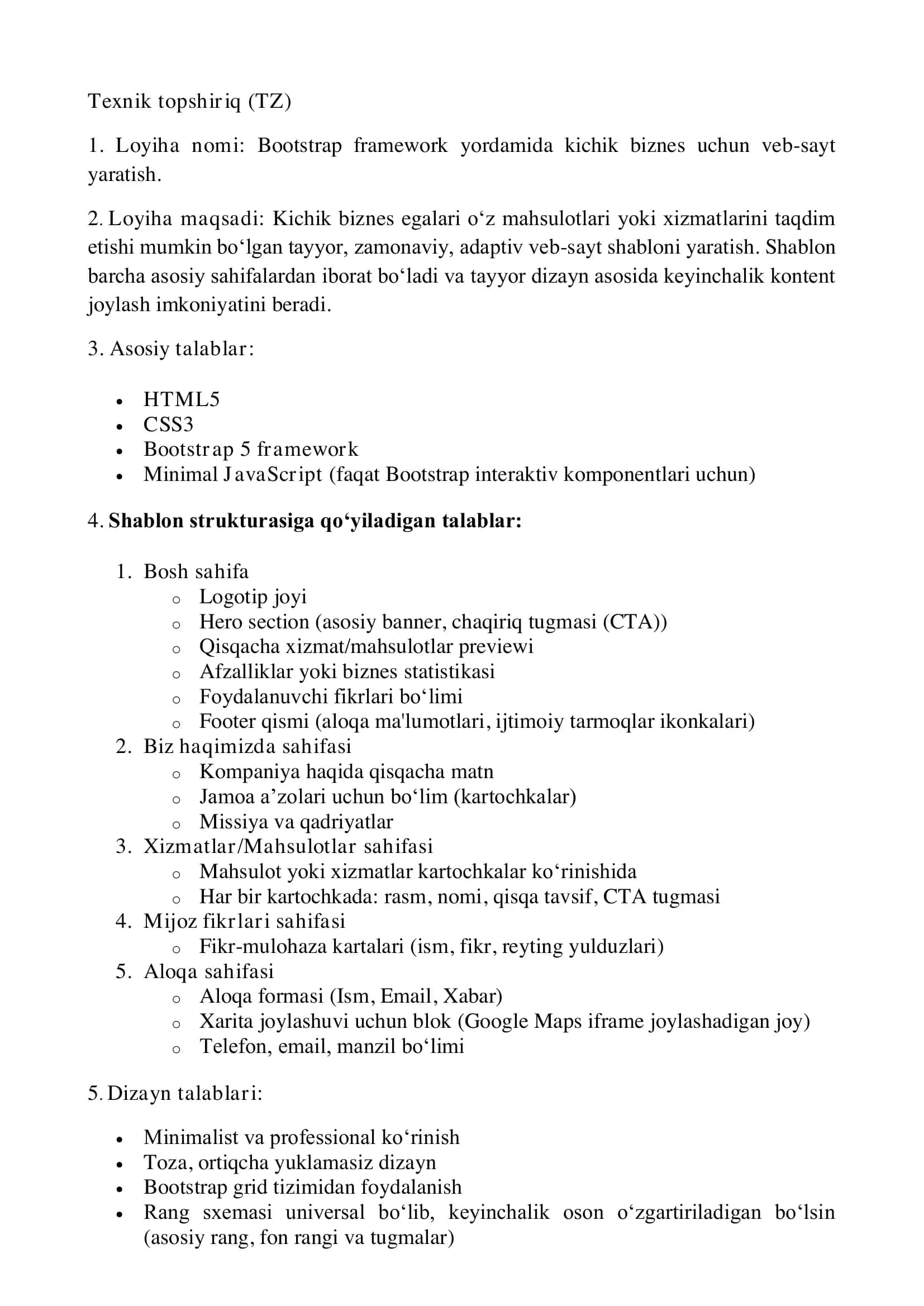 Bootstrap framework yordamida kichik biznes uchun veb-sayt yaratish 1