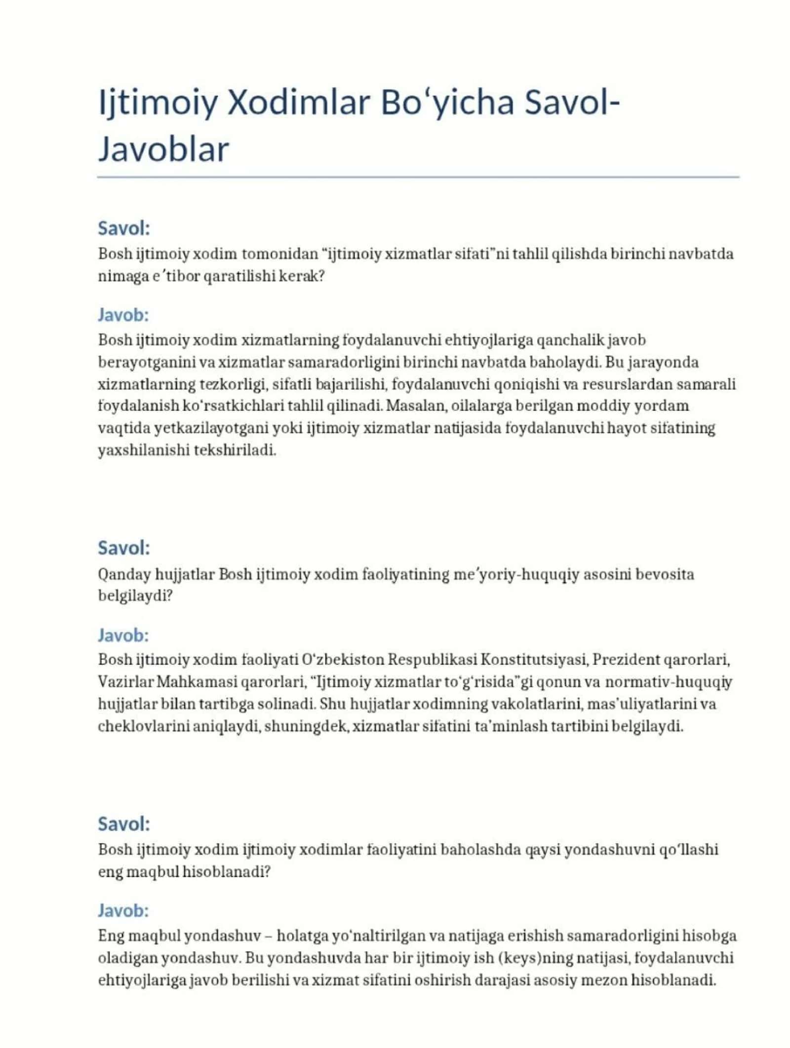 Ijtimoiy hodim suhbat javoblari 1