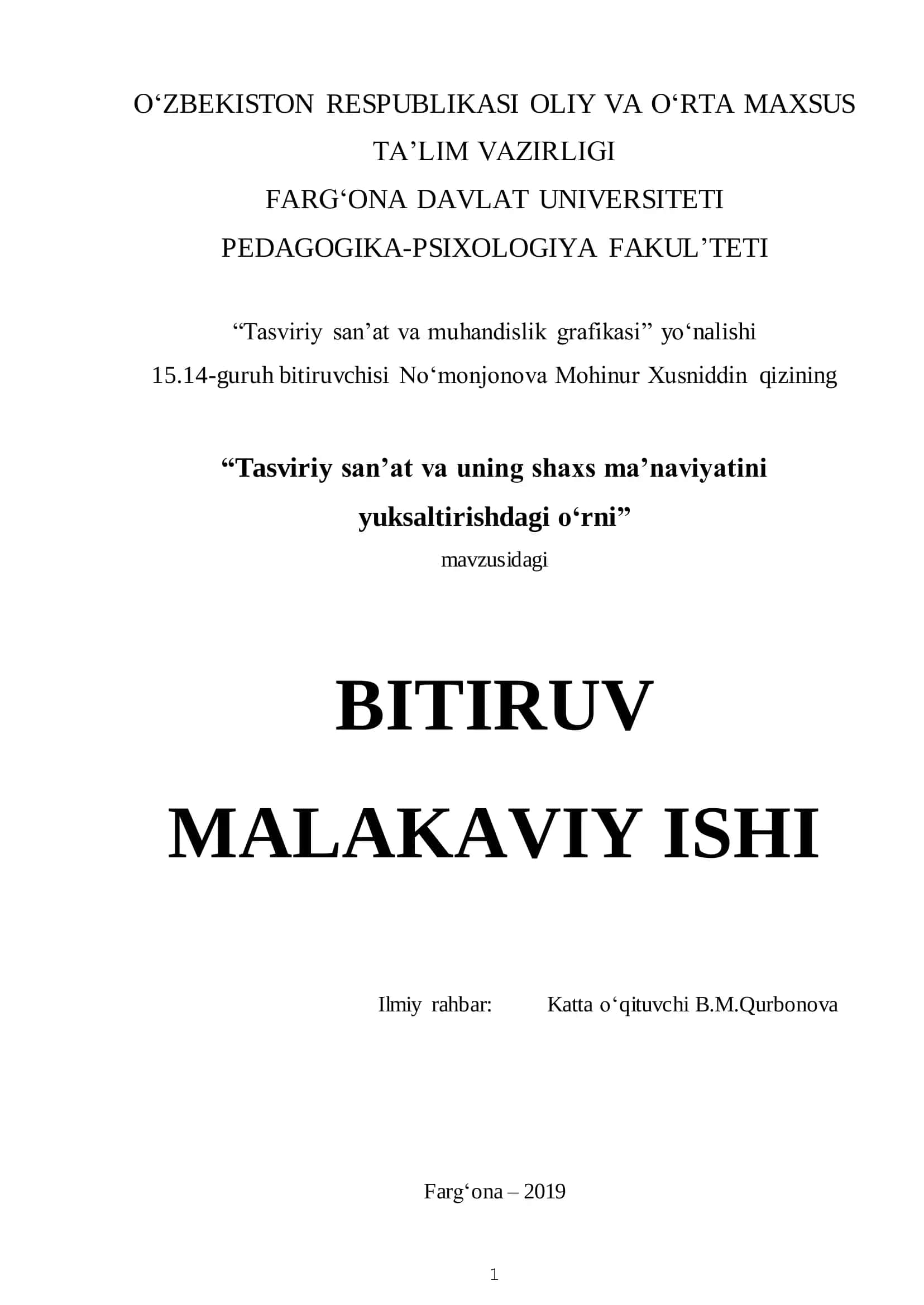 “Tasviriy san’at va muhandislik grafikasi” yo‘nalishi 1