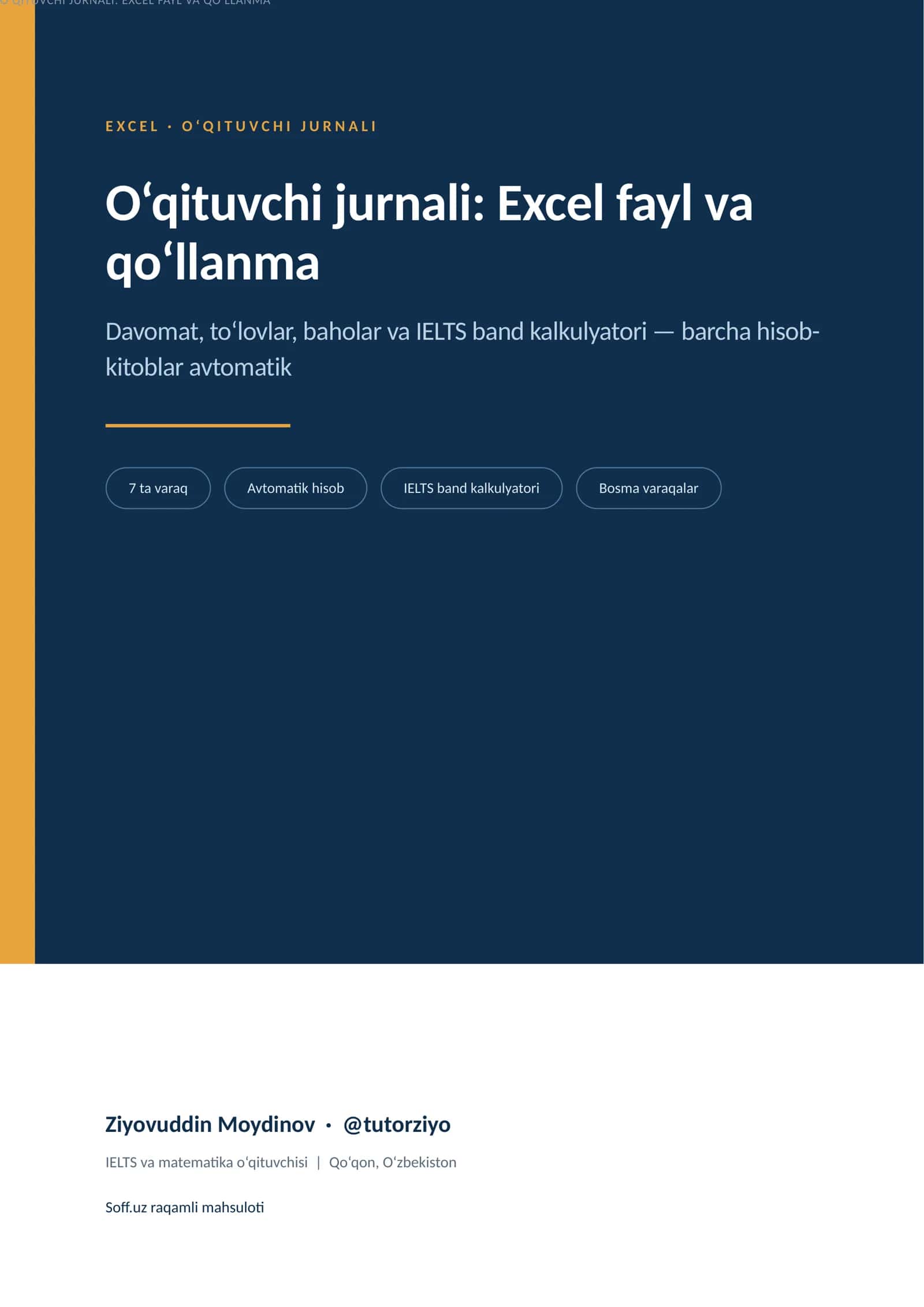 O‘qituvchi jurnali: Excel fayl va qo‘llanma 1