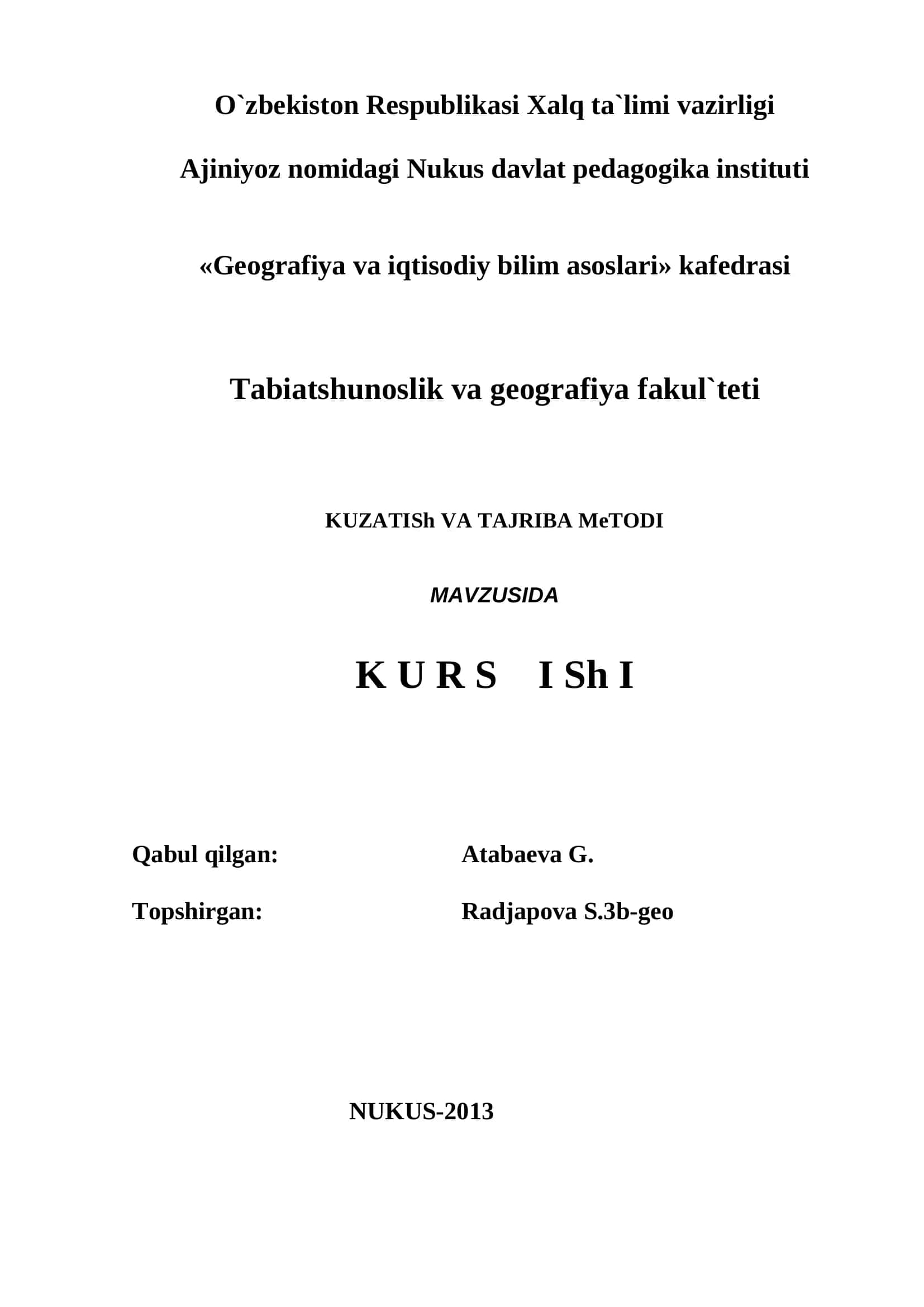 Kuzatish va Tajriba Metodi 1