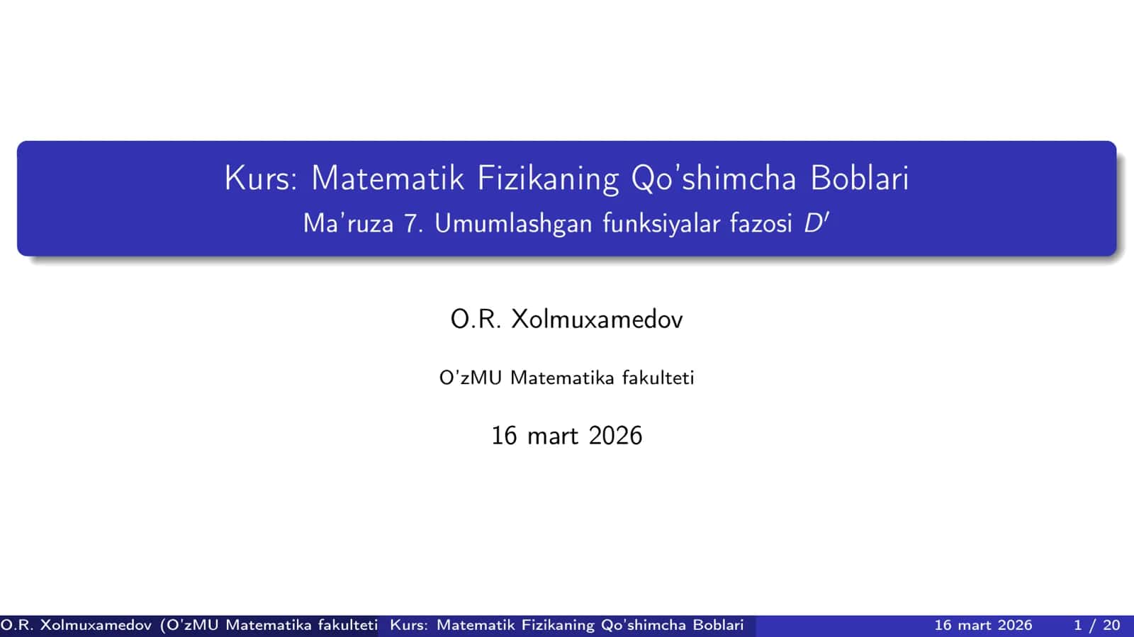 Umumlashgan funksiyalar fazosi D` 1