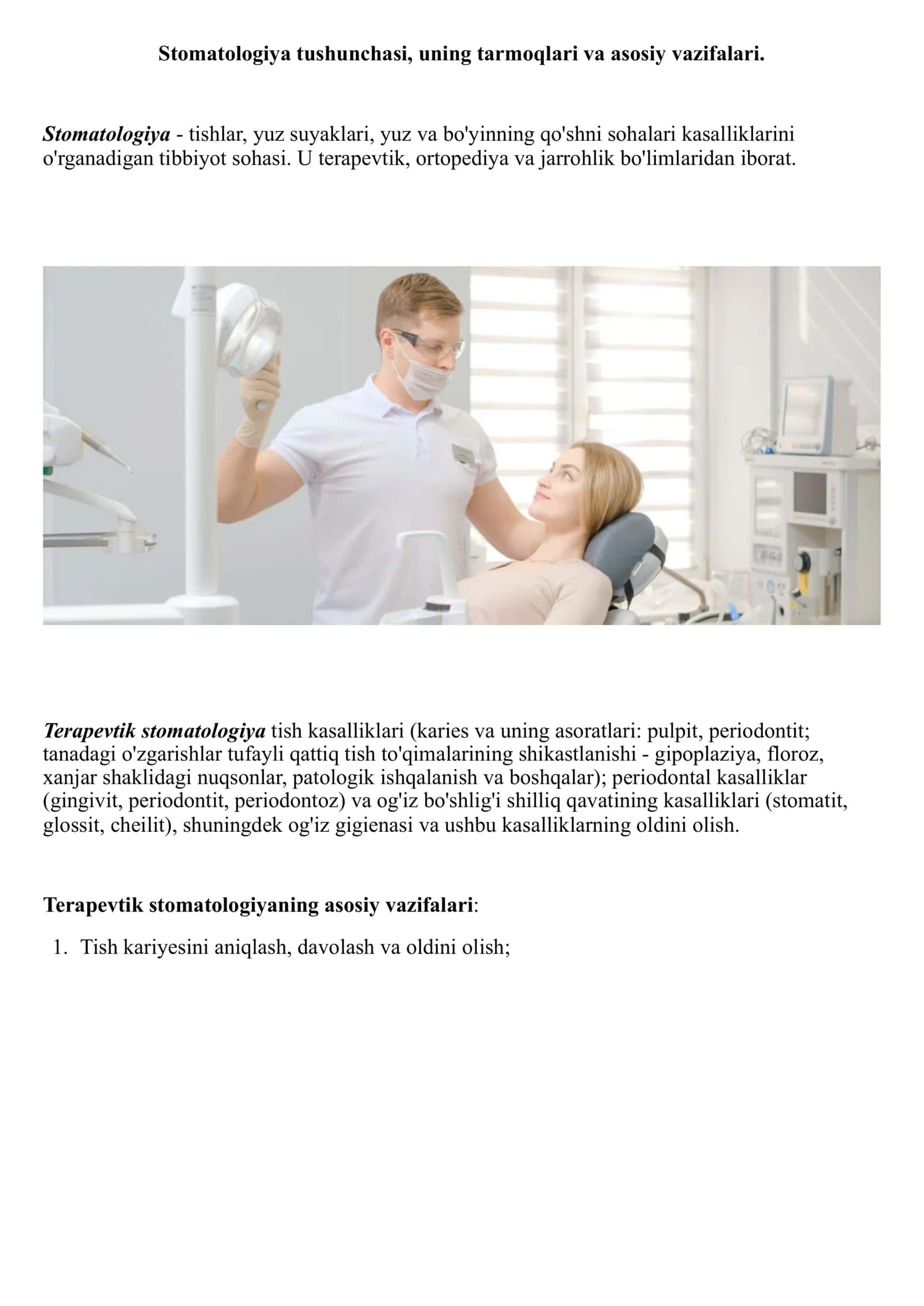 Stomatologiya Tushunchasi va Boʻlimlari 1
