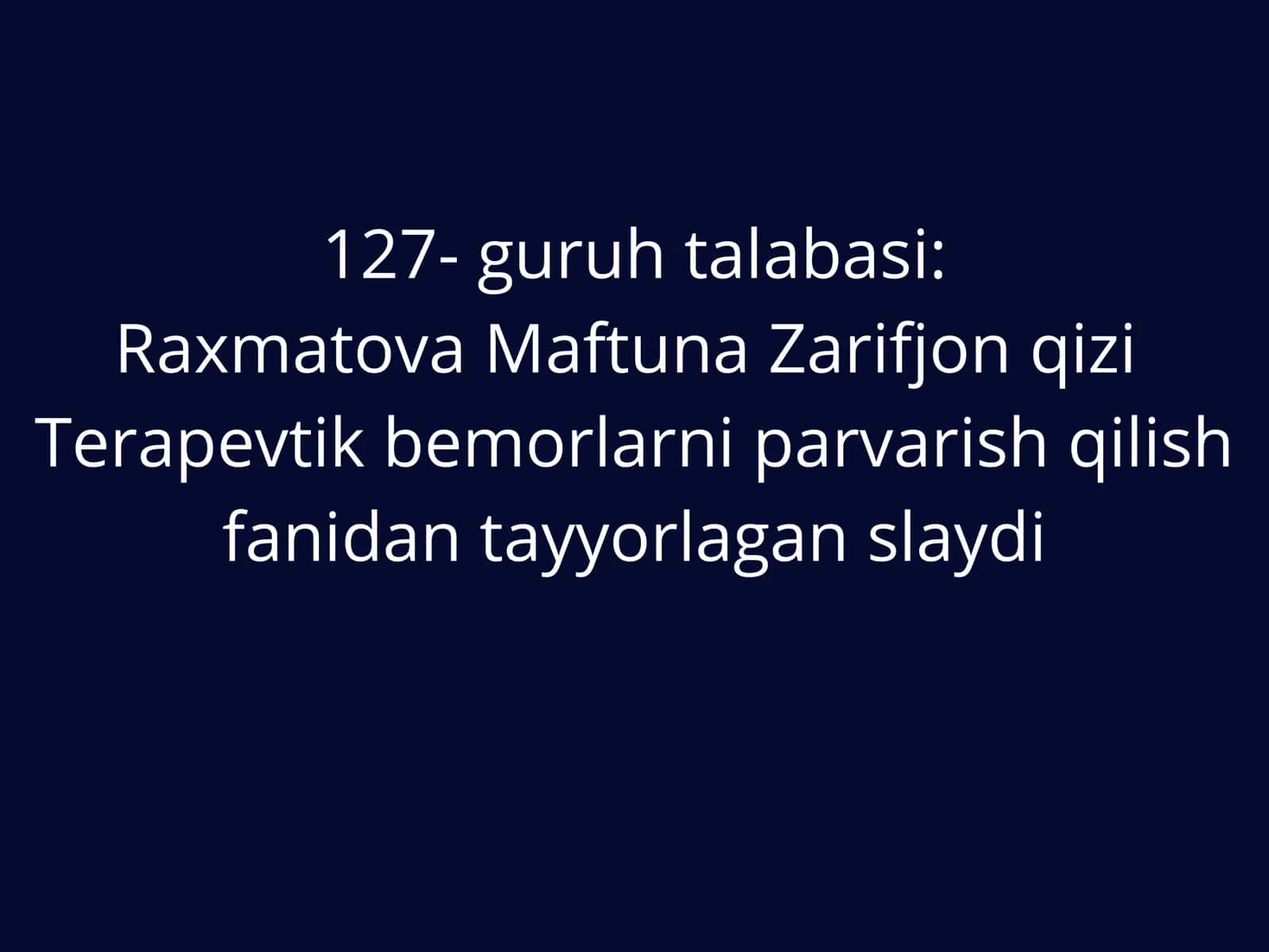 Terapevtik bemorlarni parvarish qilish fanidan tayyorlagan slayd 1