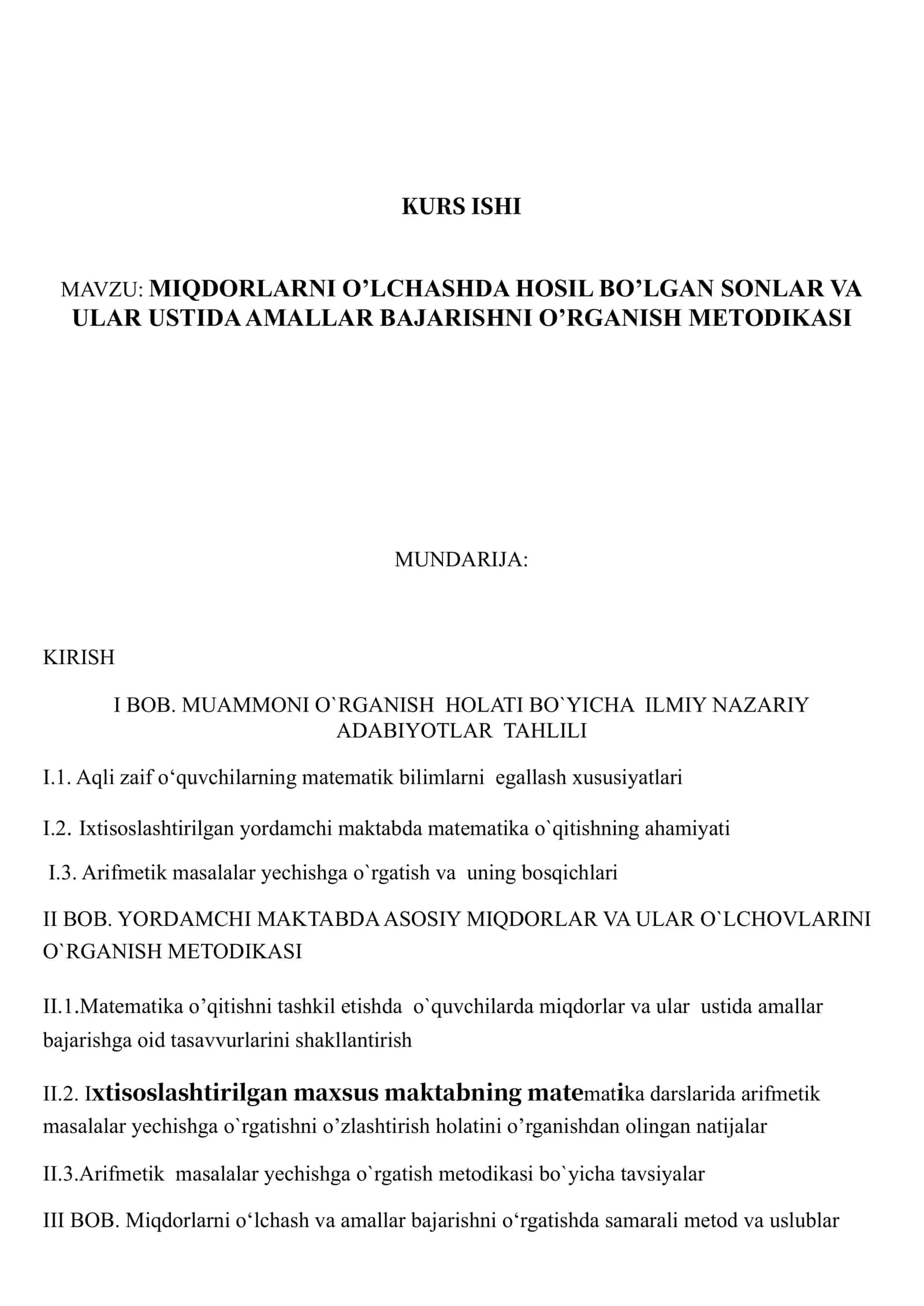 MIQDORLARNI O’LCHASHDA HOSIL BO’LGAN SONLAR VA ULAR USTIDA AMALLAR BAJARISHNI O’RGANISH METODIKASI 1