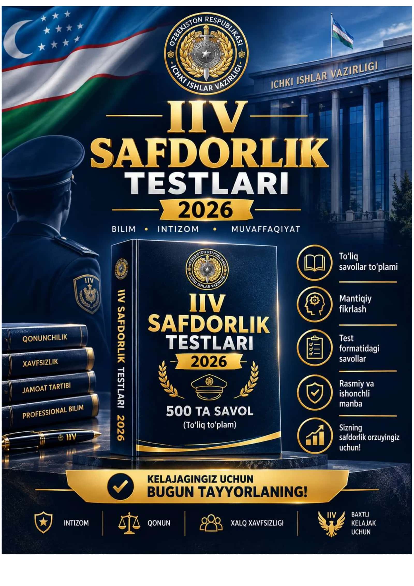 IIV SAFDORLIK TESTLARI 2026 YIL 500 TA SAVOL JAVOB YANGILANGAN NASHR 1
