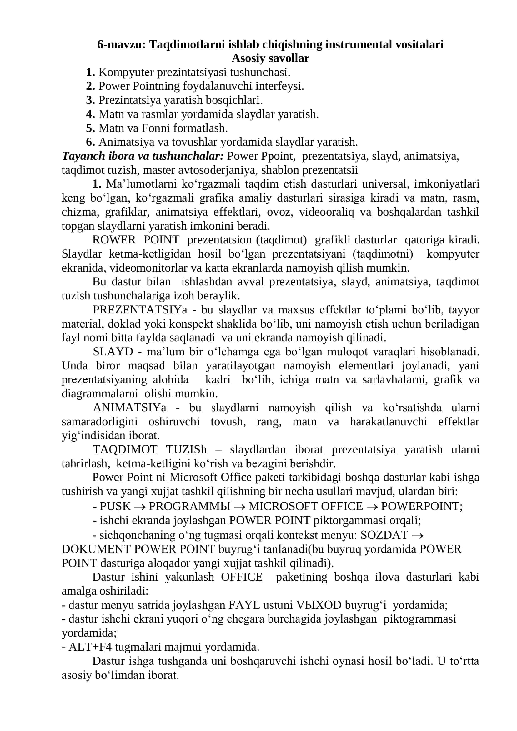 Taqdimotlarni ishlab chiqishning instrumental vositalari 1