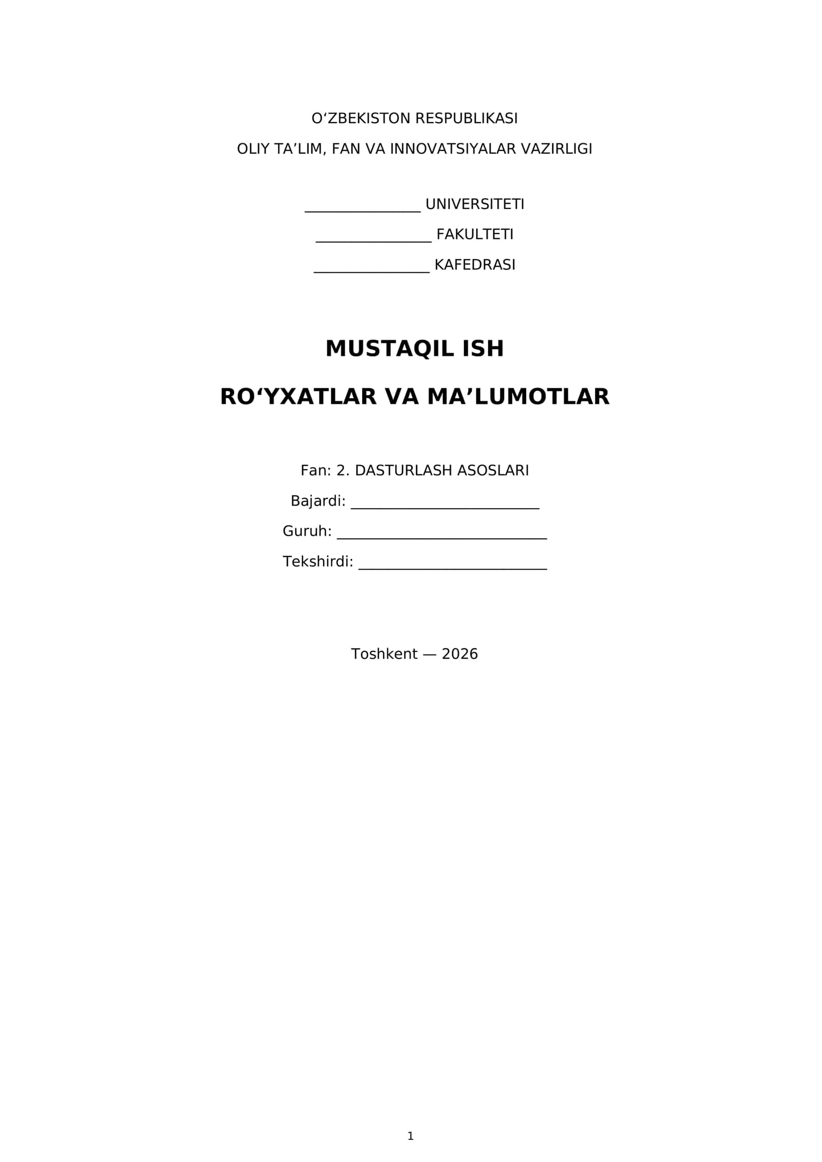 Ro‘yxatlar va ma’lumotlar 1