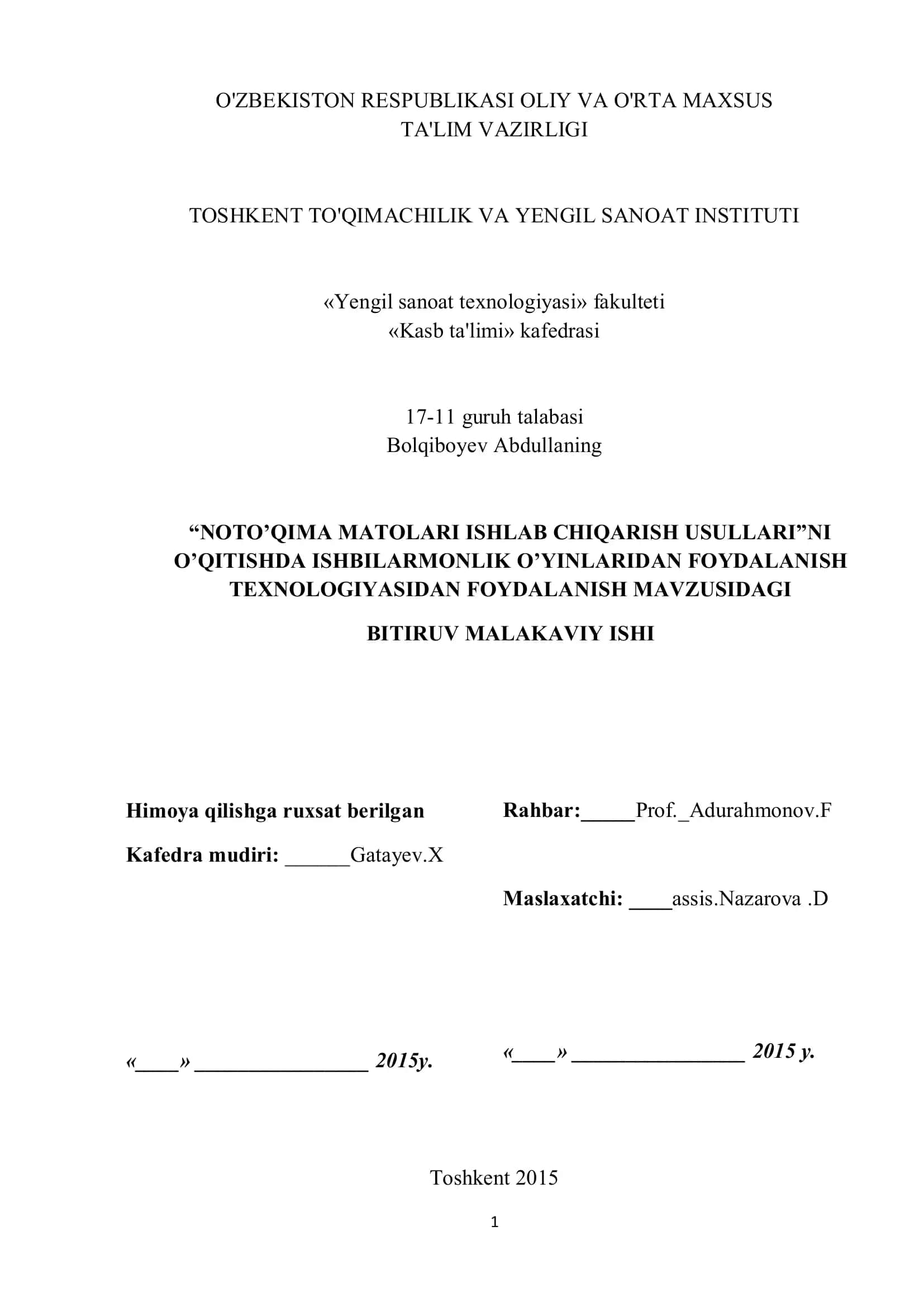 NOTO’QIMA MATOLARI ISHLAB CHIQARISH USULLARI 1