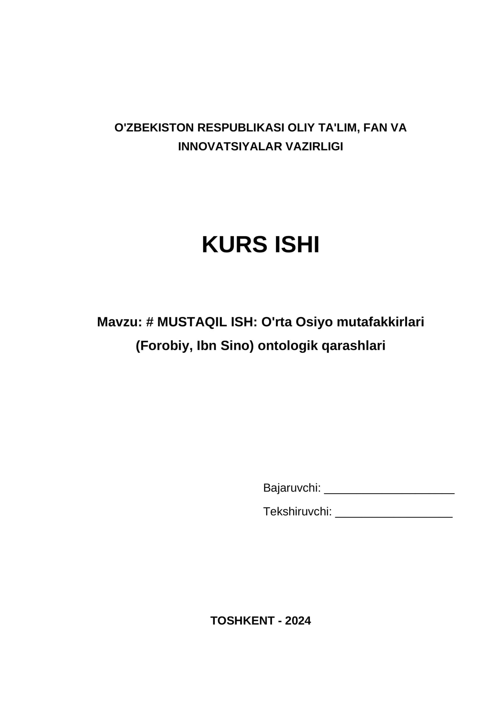MUSTAQIL ISH: O'rta Osiyo mutafakkirlari 1