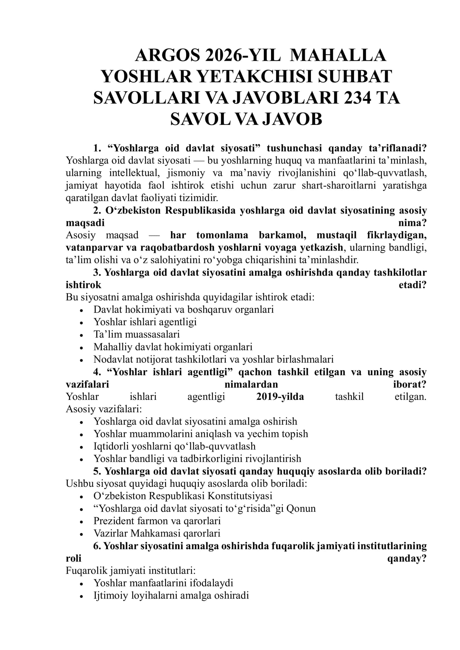 ARGOS 2026-YIL MAHALLA YOSHLAR YETAKCHISI SUHBAT SAVOLLARI VA JAVOBLARI 1