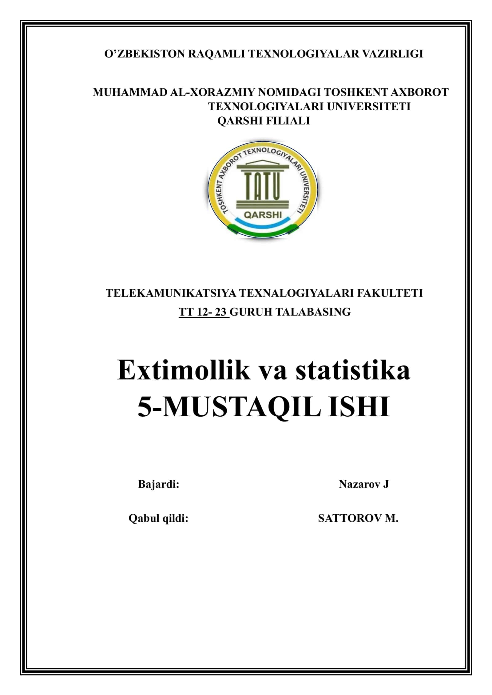 Extimollik va statistika 1