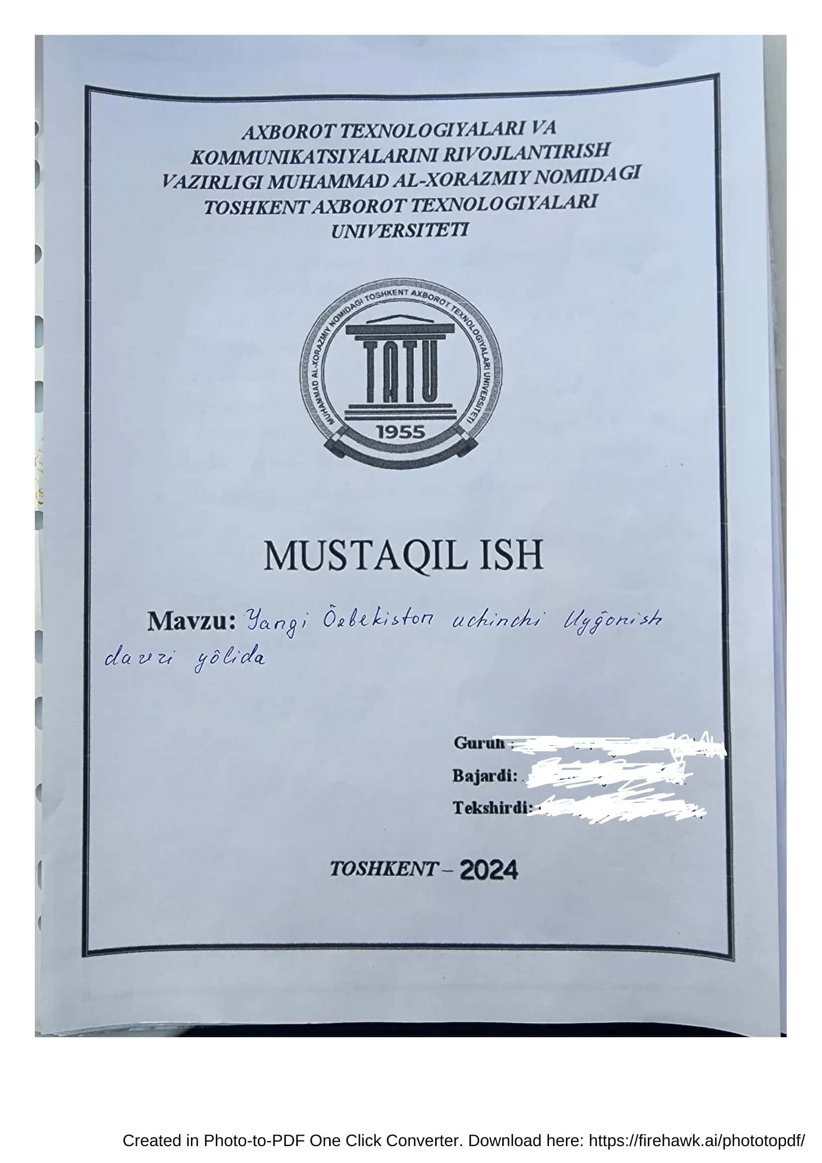 Yangi O'zbekiston uchinchi uygo'nish davri yo'lida 1
