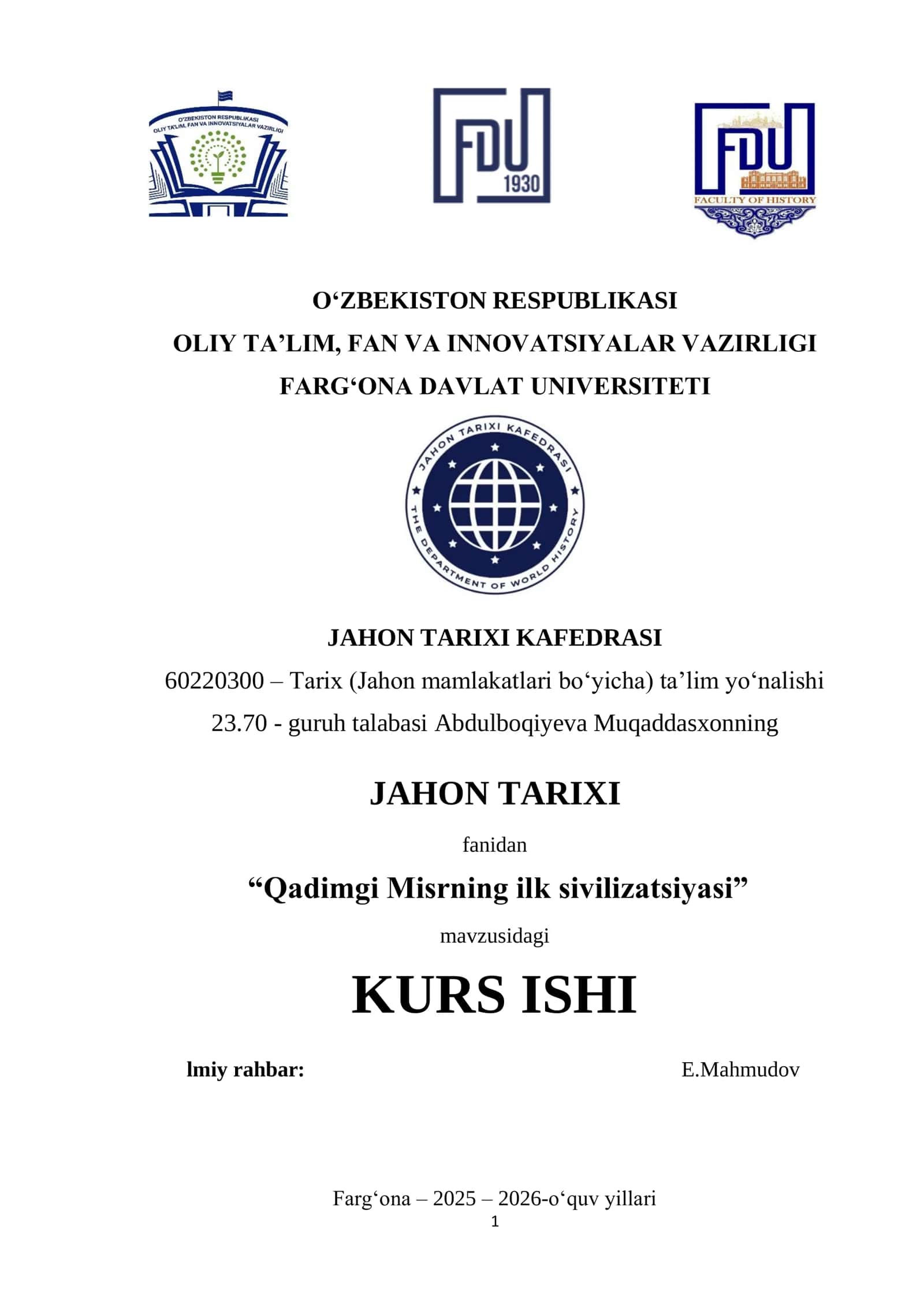 Qadimgi Misrning ilk sivilizatsiyasi 1