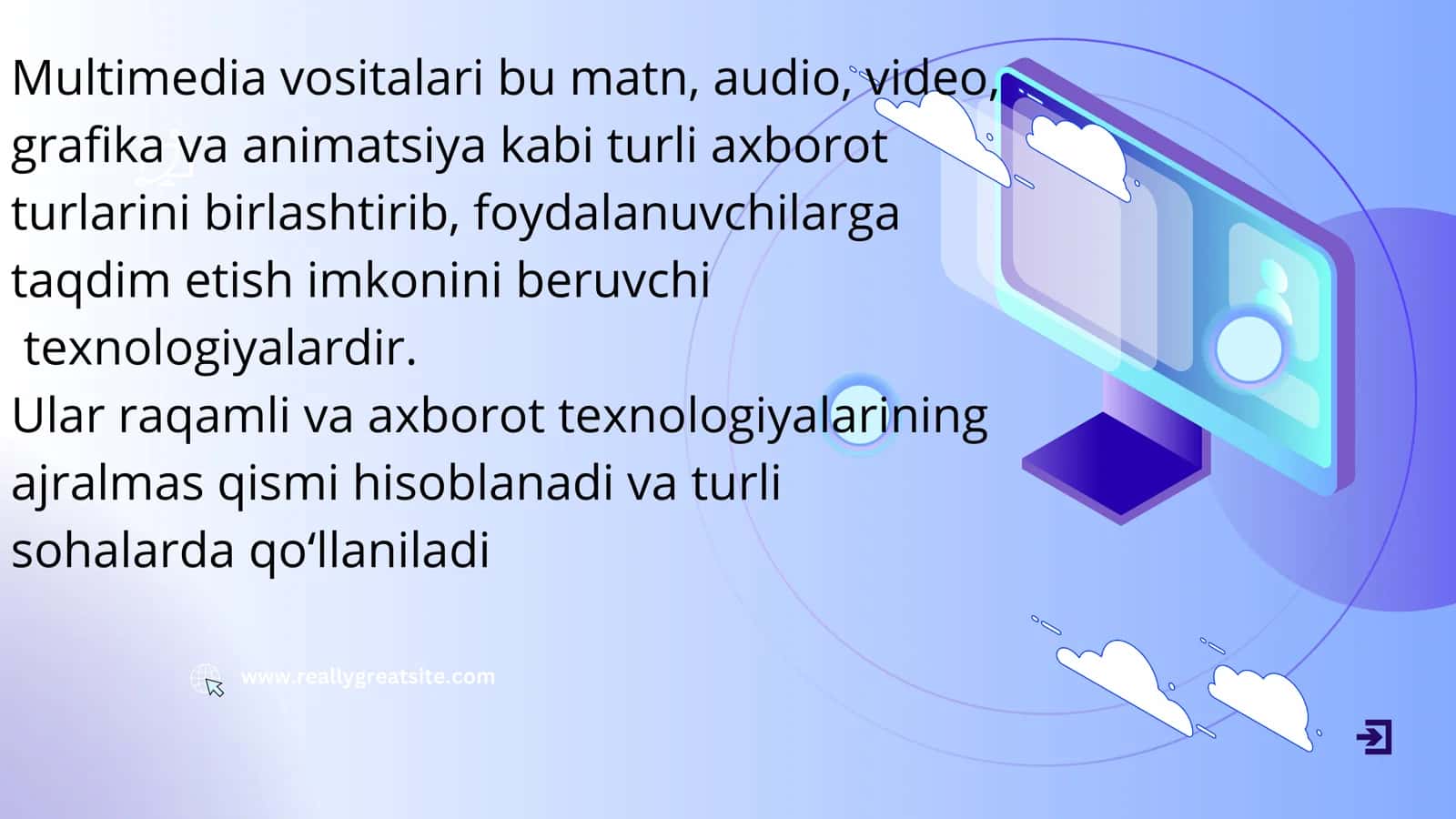 Multimedia vositalari bu matn, audio, video, grafika grafika nusxasi 1
