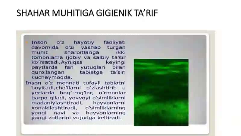 SHAHAR MUHITIGA GIGIENIK TA’RIF