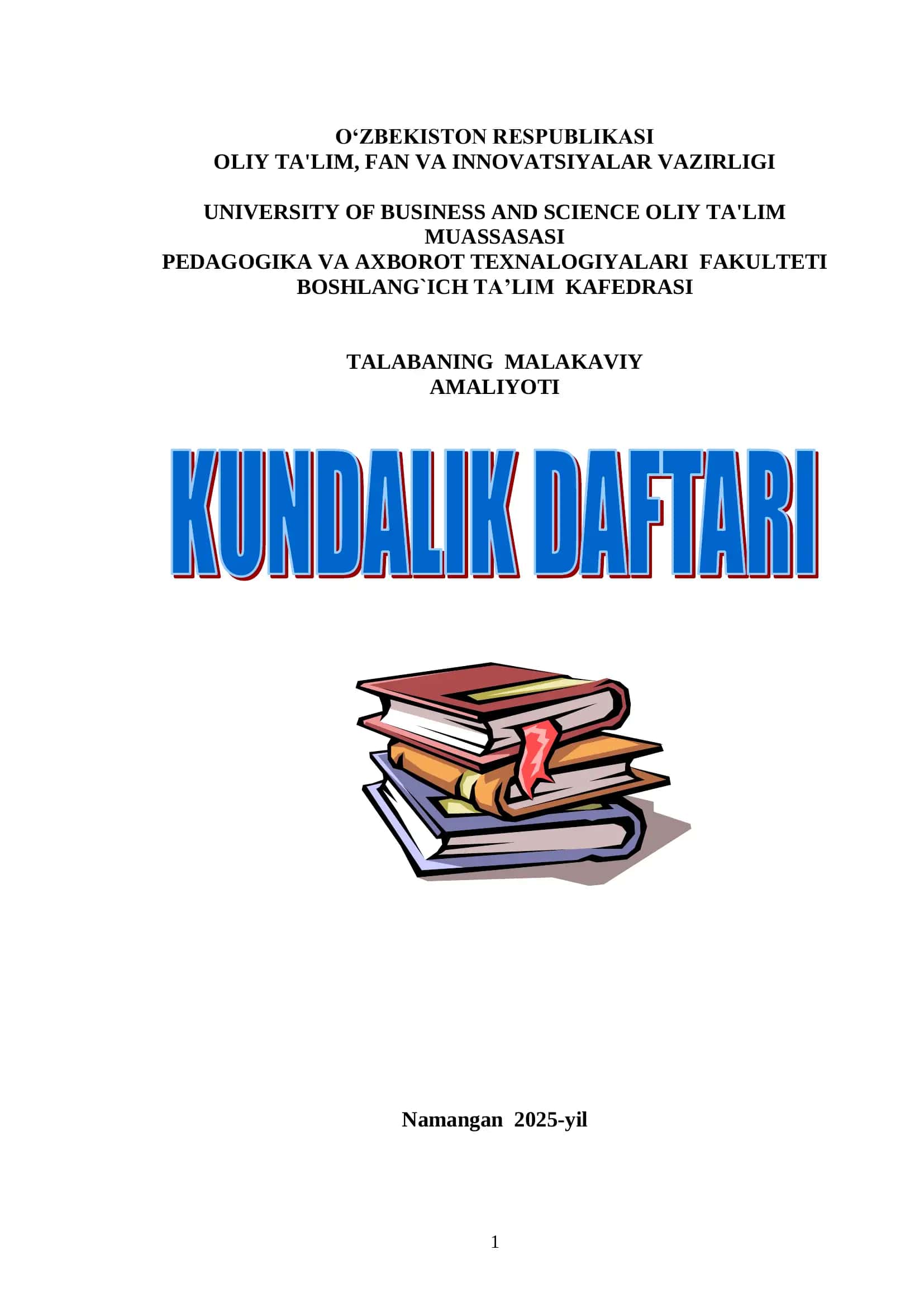MALAKAVIY AMALIYOT YUZASIDAN Kundalik daftari 1