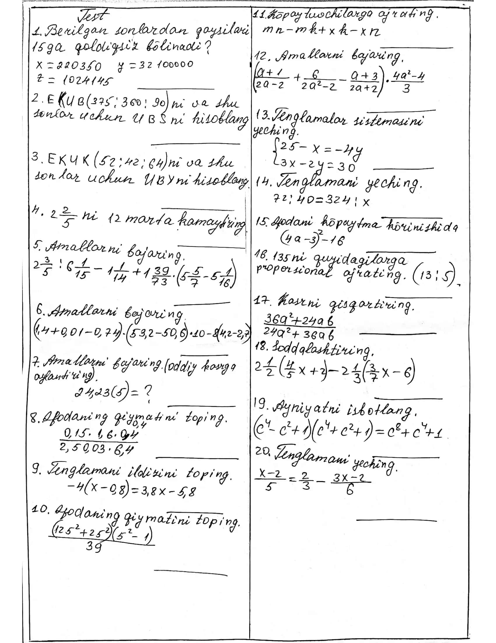 matematika test 1
