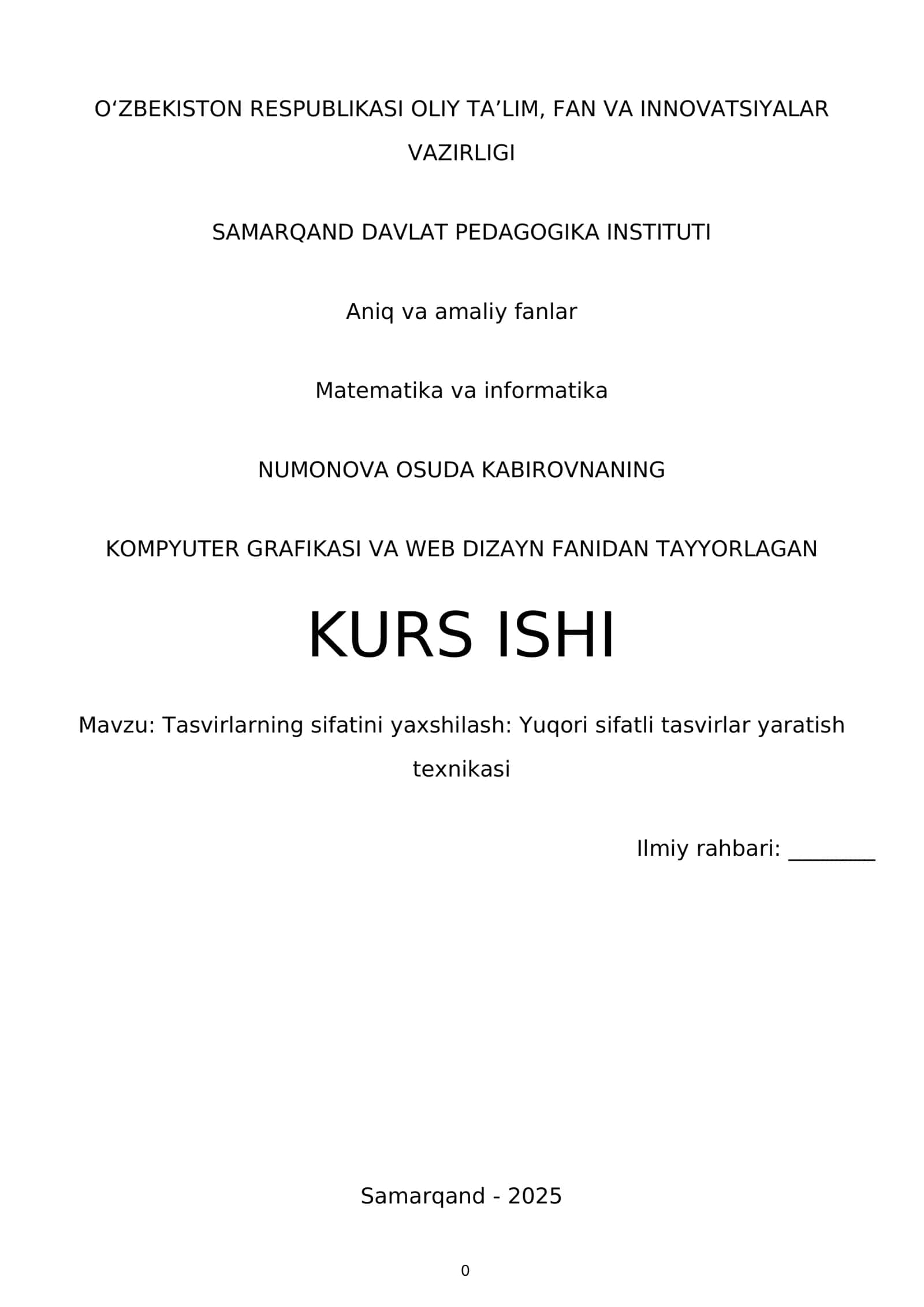 Kompyuter grafikasi va web dizayn fanidan tayyorlagan kurs ishi 1