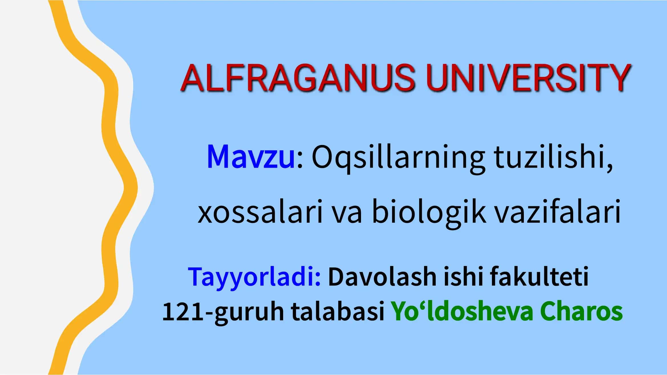 Oqsillarning tuzilishi, xossalari va biologik vazifalari 1