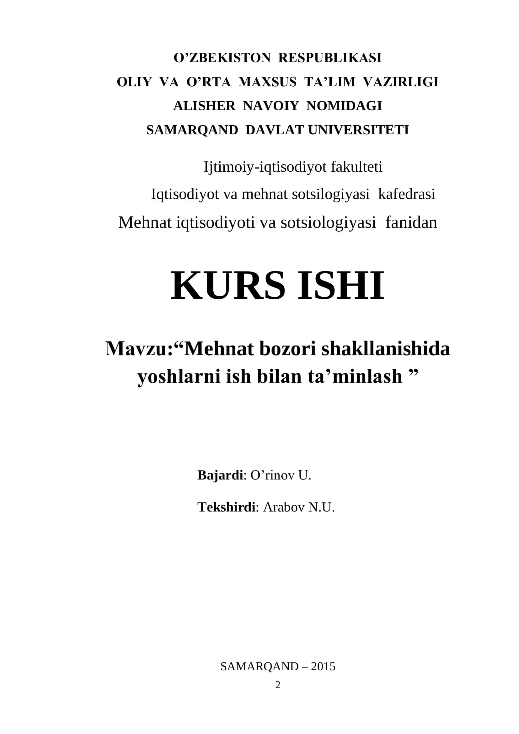 Mehnat bozori shakllanishi va yoshlarni ish bilan ta’minlash 1